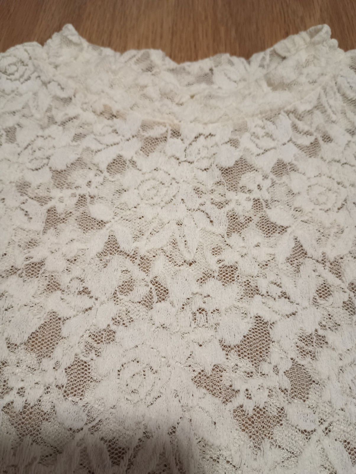 Vtg 90s Stretchy Sheer Crochet Lace Mesh Mock Neck White Cropped Top boho S