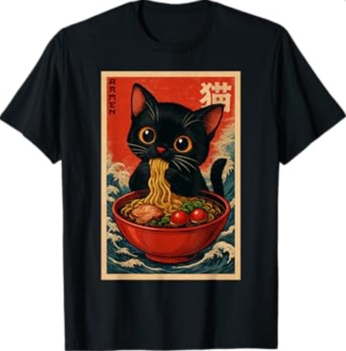 Kawaii Anime Cat Ramen Japanese Graphic Tees Men Women T-Shirt