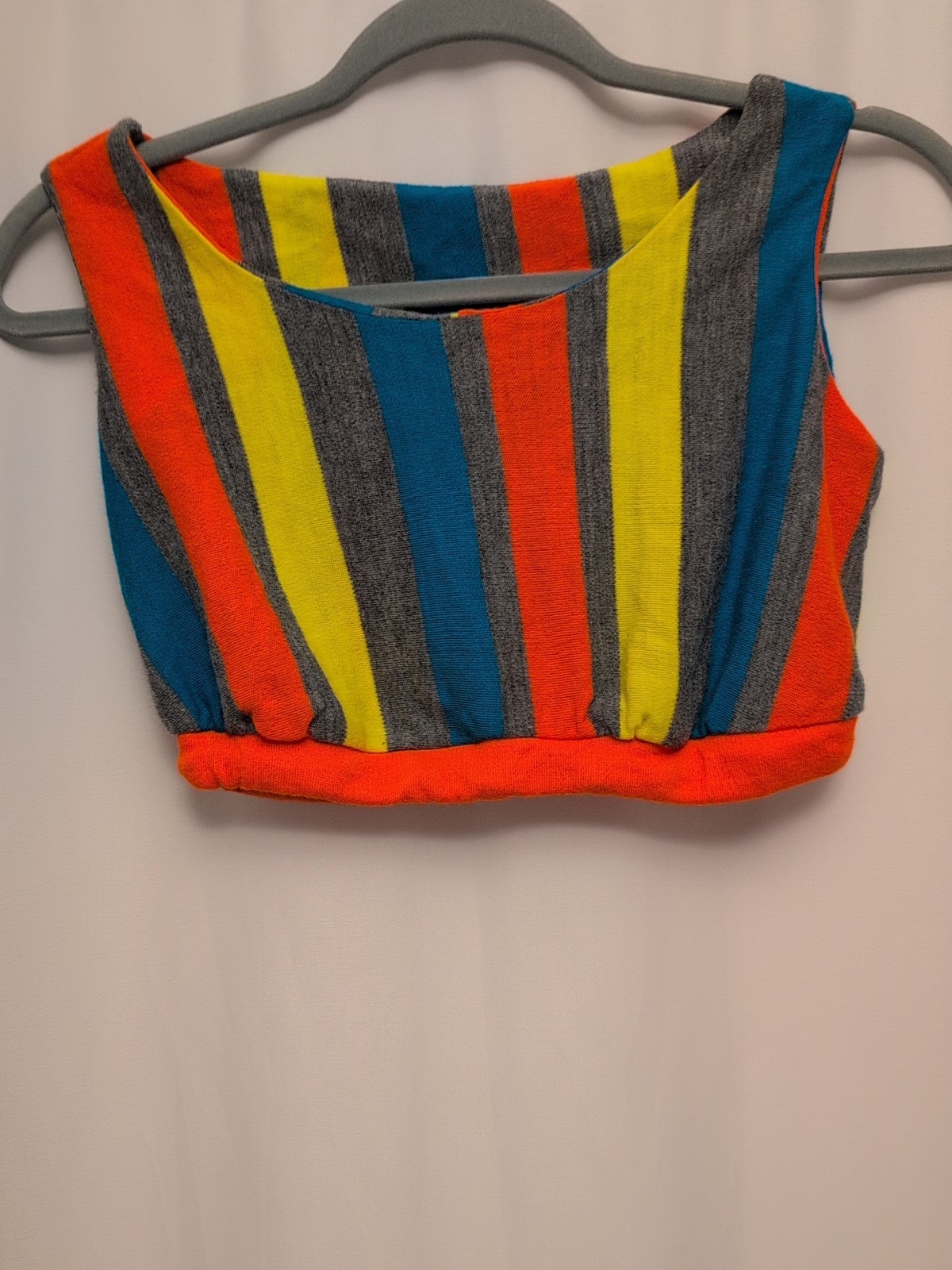 80s womens vtg vertical stripe crop top holiday skirts of California brand?