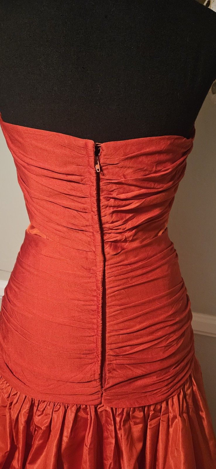 Vintage Red Kevan Hall Couture Strapless Gown Mkd Sz 8