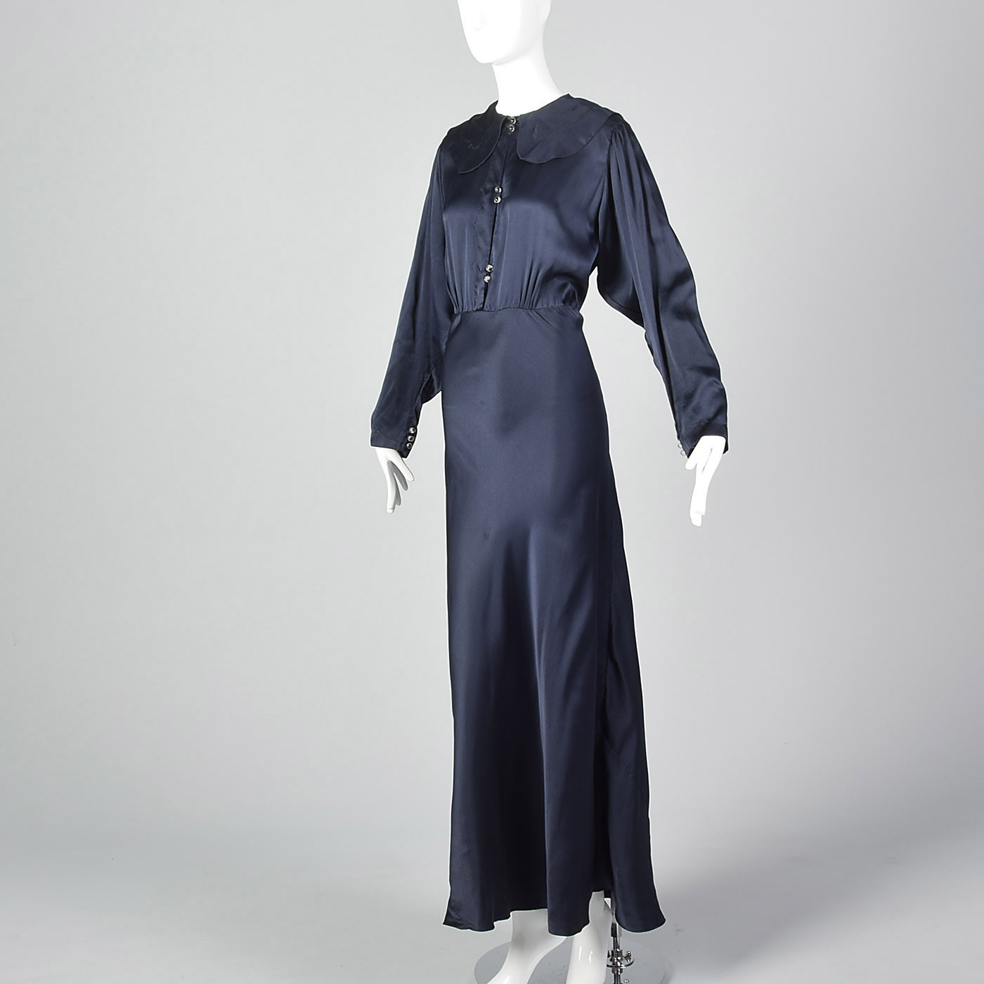 XXL 1930s Navy Silk Long Sleeve Dress Formal Gown Evening Plus Size Volup 30s