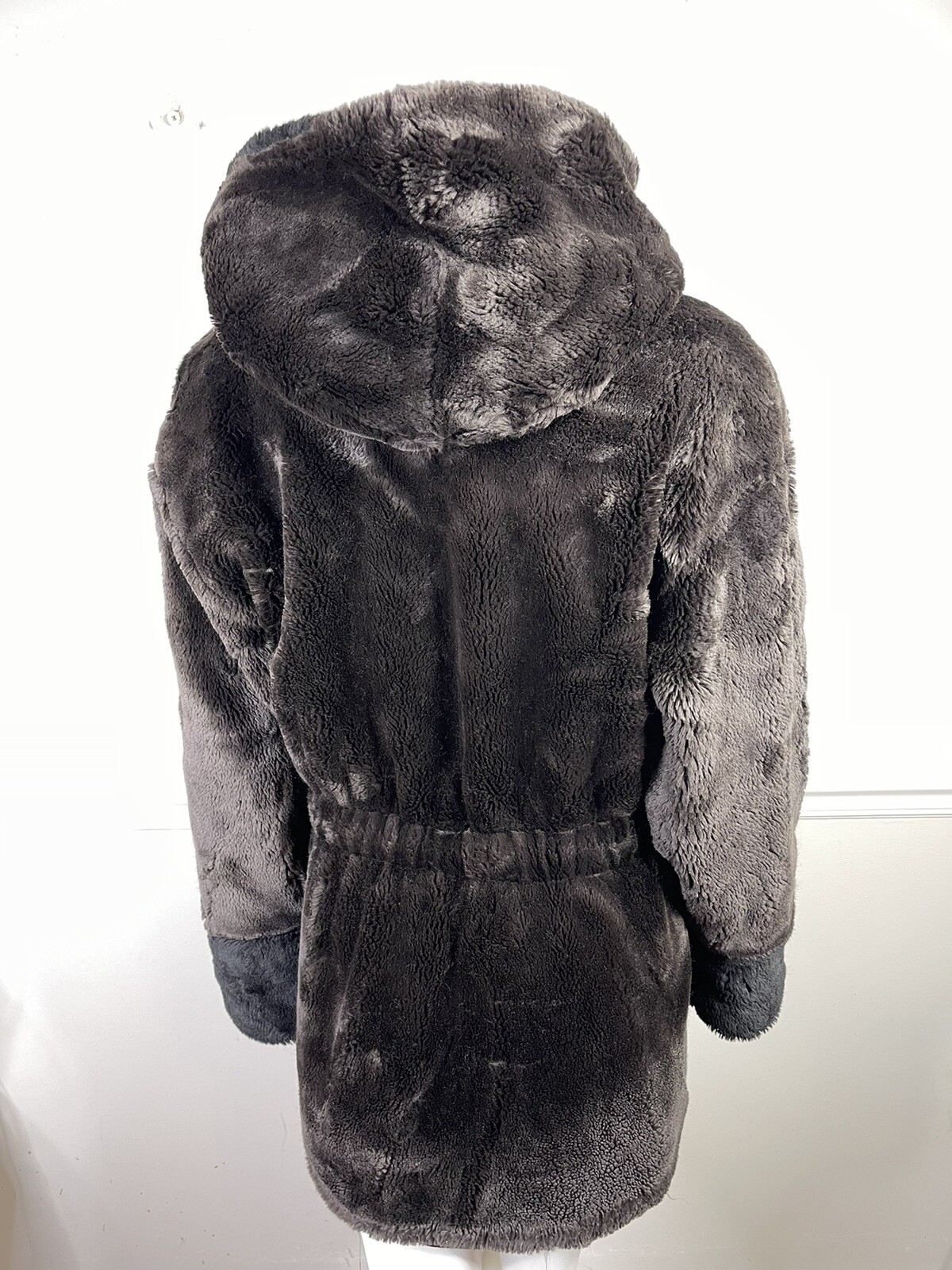 Vintage Henri Bendel New York brown Black faux fur hooded mob wife coat medium L