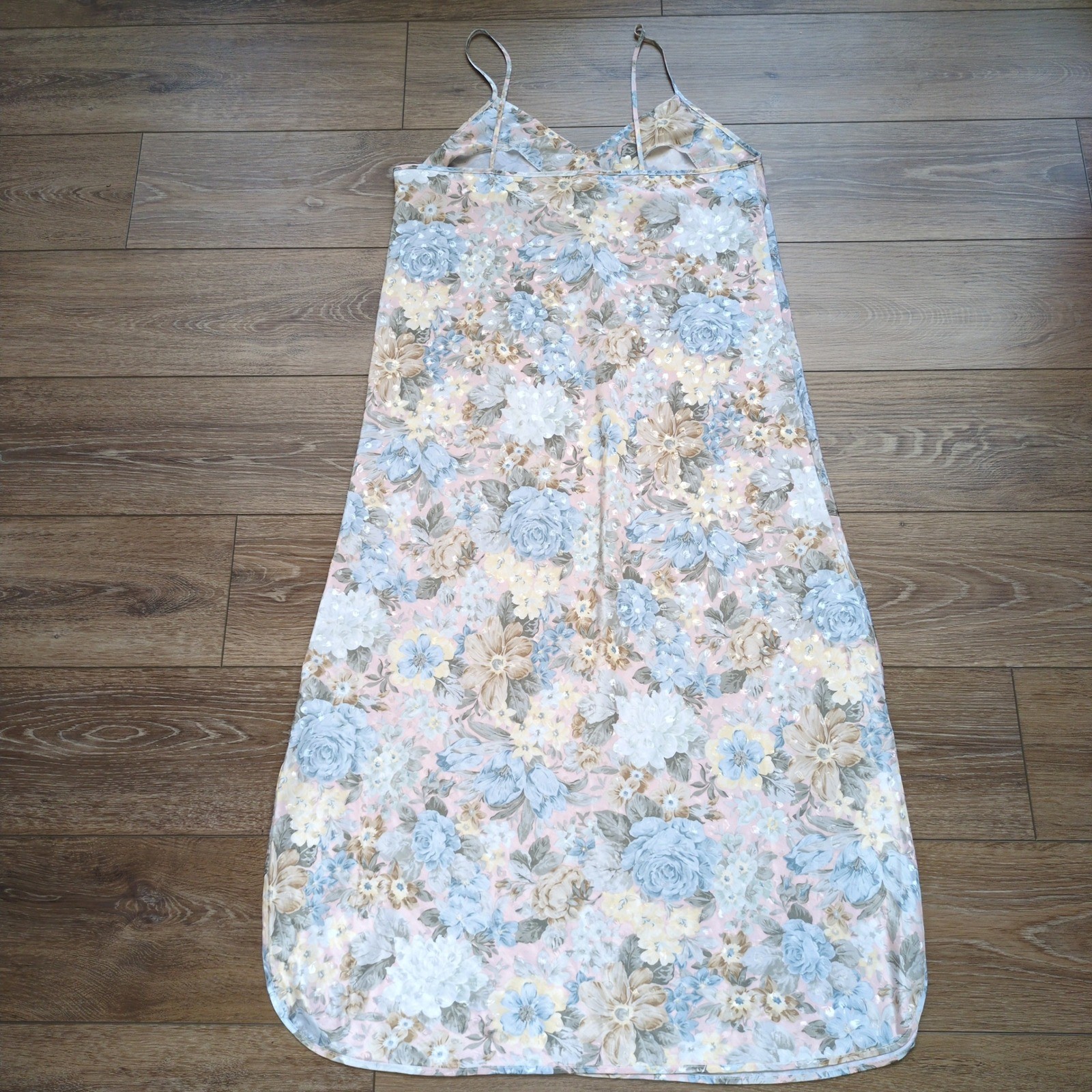 Vtg Diamond Tea Floral Nightgown Slip Dress Spaghetti Strap Side Slit Large