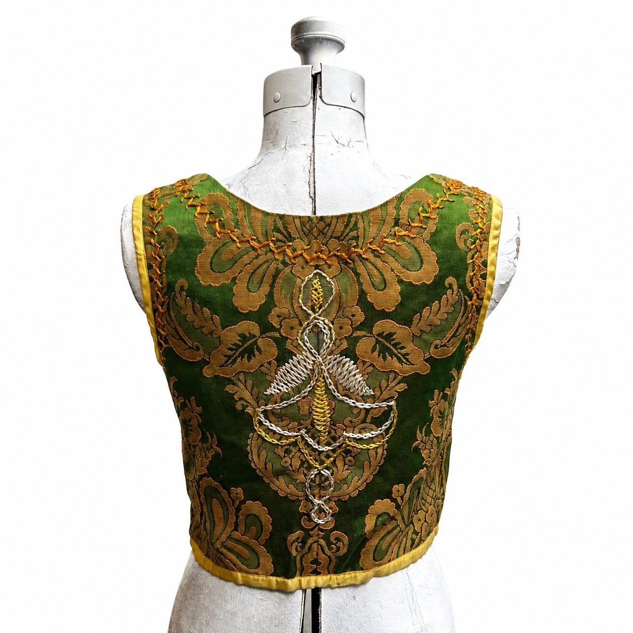 Antique Circa 1900 Central European Folk Costume Brocade Women’s Bodice Vest S