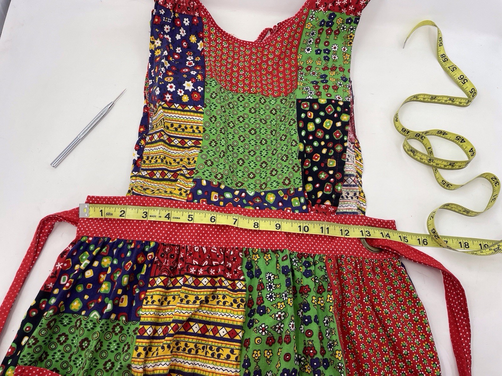 Vintage 60s 70s Design House Patchwork Cottage Core Apron Jumper Maxi Dress