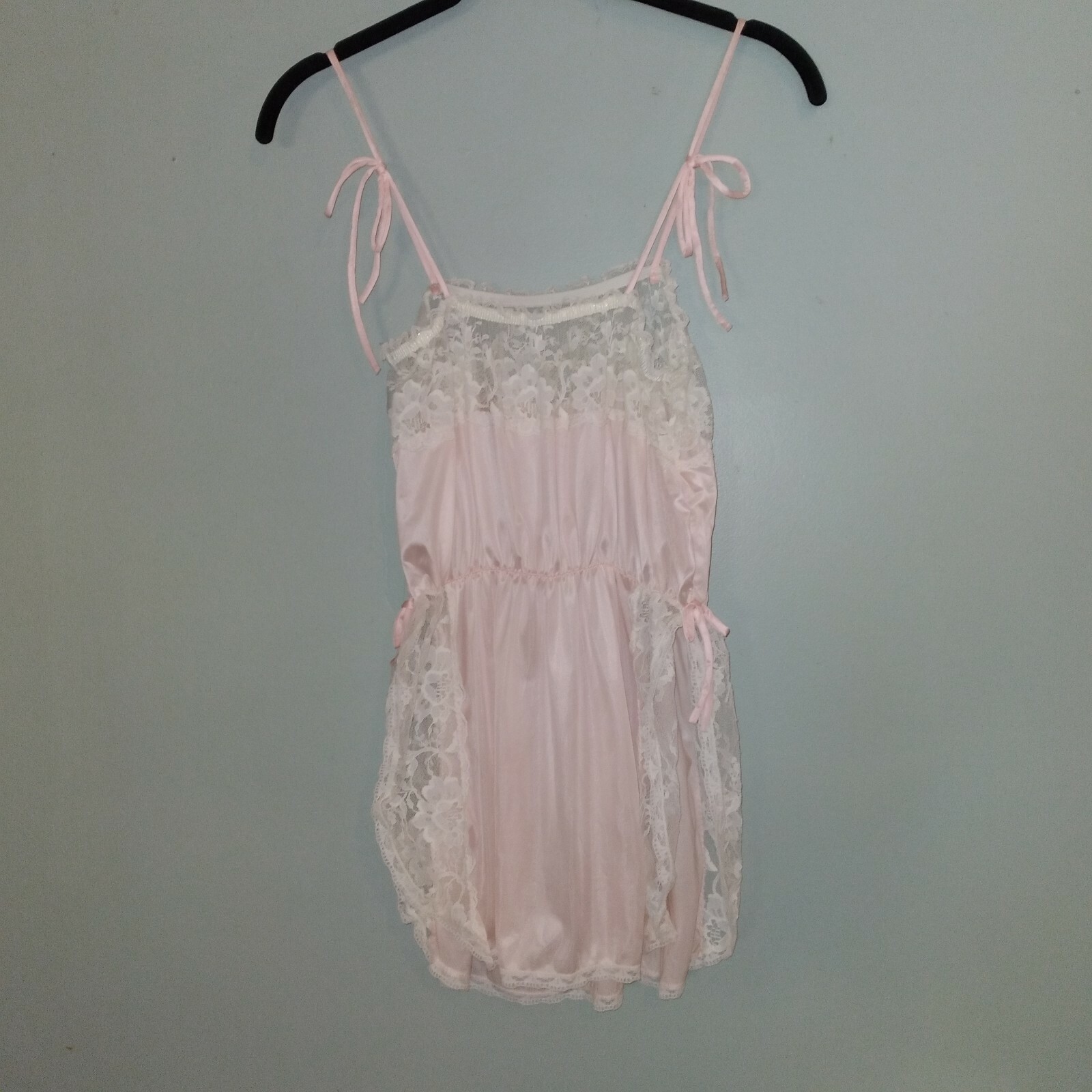 Vintage 1960s, Teddie, Pandora Lingerie by Chic, Lace Satin Sexy Pink White M