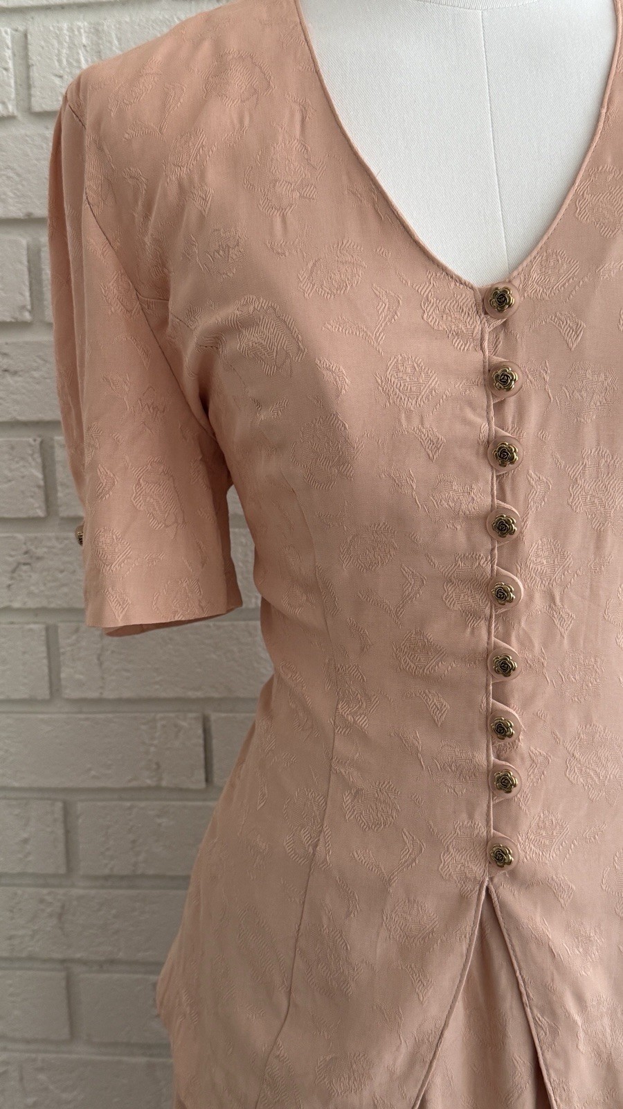 VTG Peach Floral Jacquard Brocade Skirt Set XS S Cottagecore Coquette Rose USA