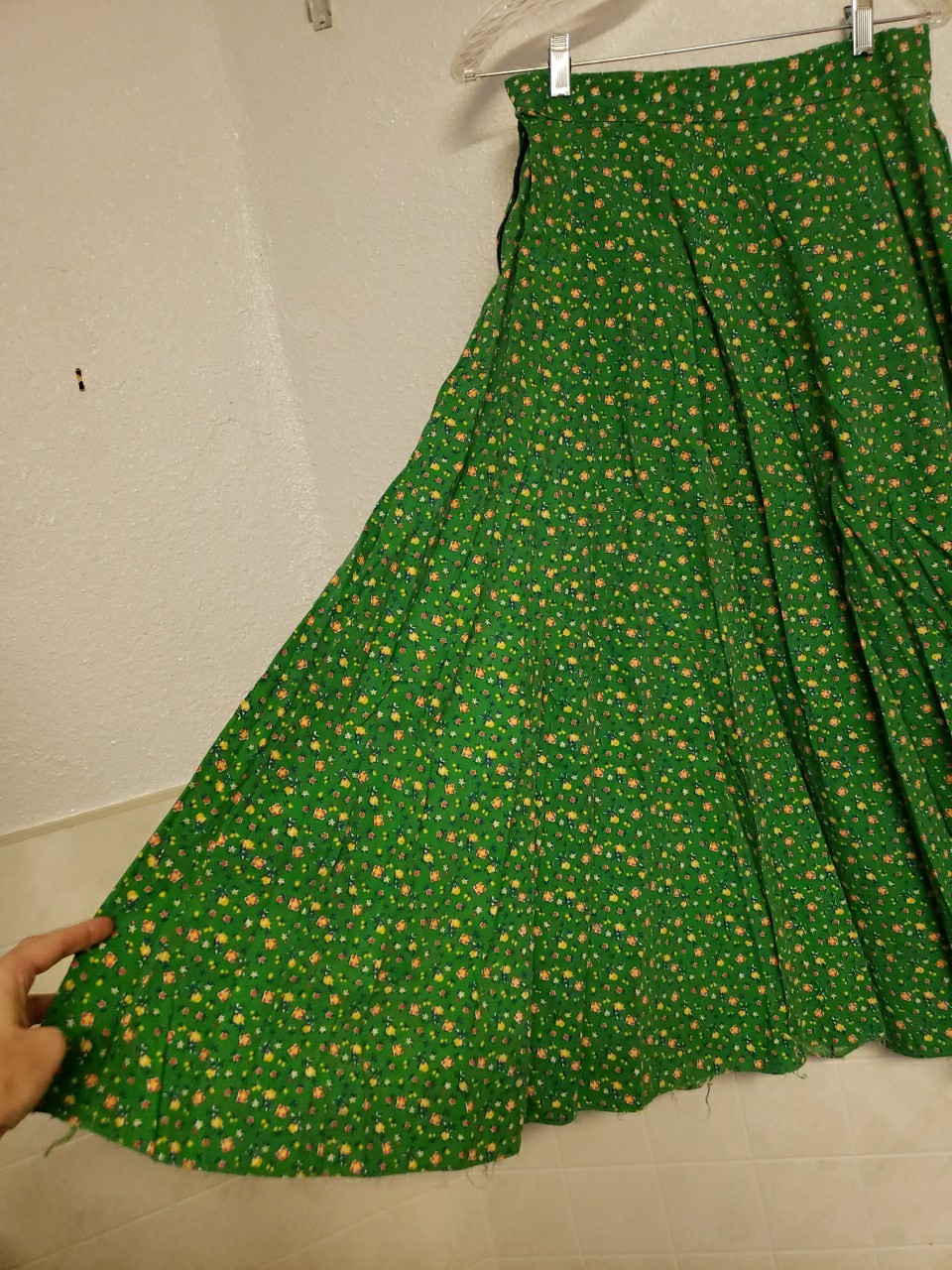 Vtg 1970s Floral Top Skirt Set Dress Small Hippy Prairie Handmade Green Peasant