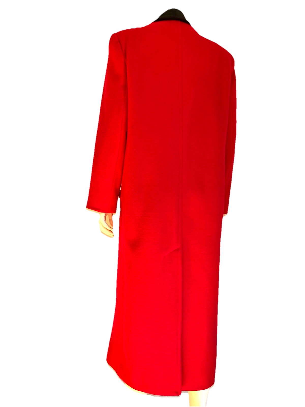 Vintage Equestrian RED WOOL LONG COAT Black Velvet Donnybrook Trench Winter 80s