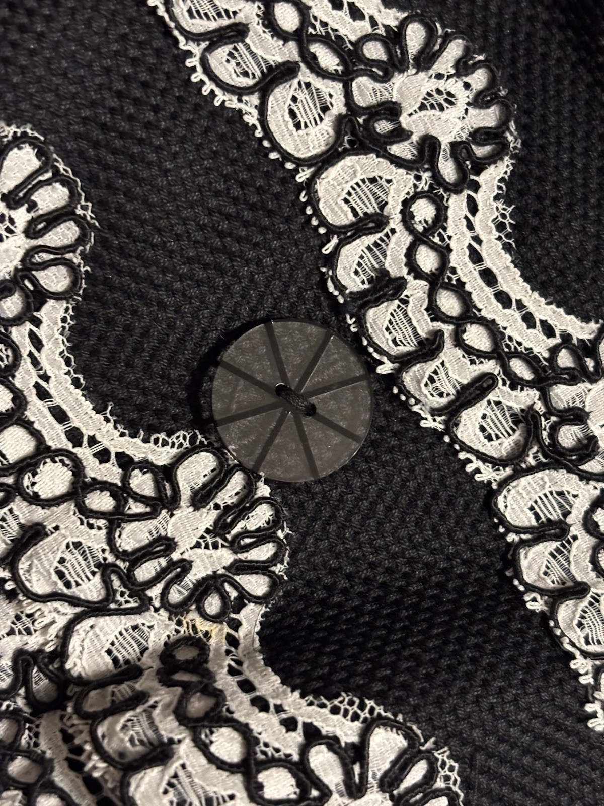 Vintage 1980s Geoffrey Beene Skirt Jacket Set Lace Embroidered Black White 8