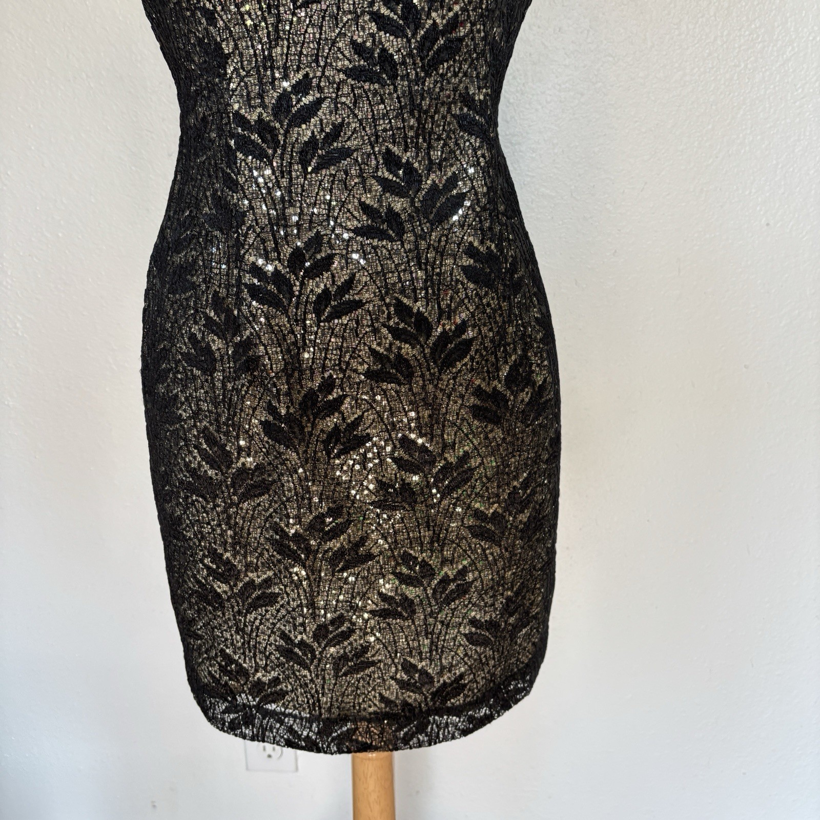Vintage Bari Jay Black and Silver Sequin Lace Mini Cocktail Dress Size 3/4