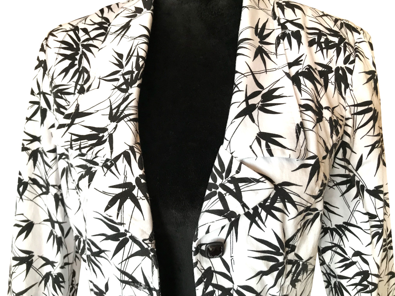 VTG 80s Joseph Ribkoff Blazer Button-Down Jacket, Black White Fern Print Size 8