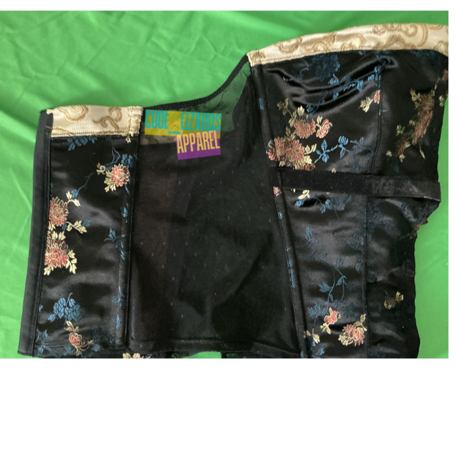 CORSET black size 40 floral brocade satin bow vintage bustier corset Asia