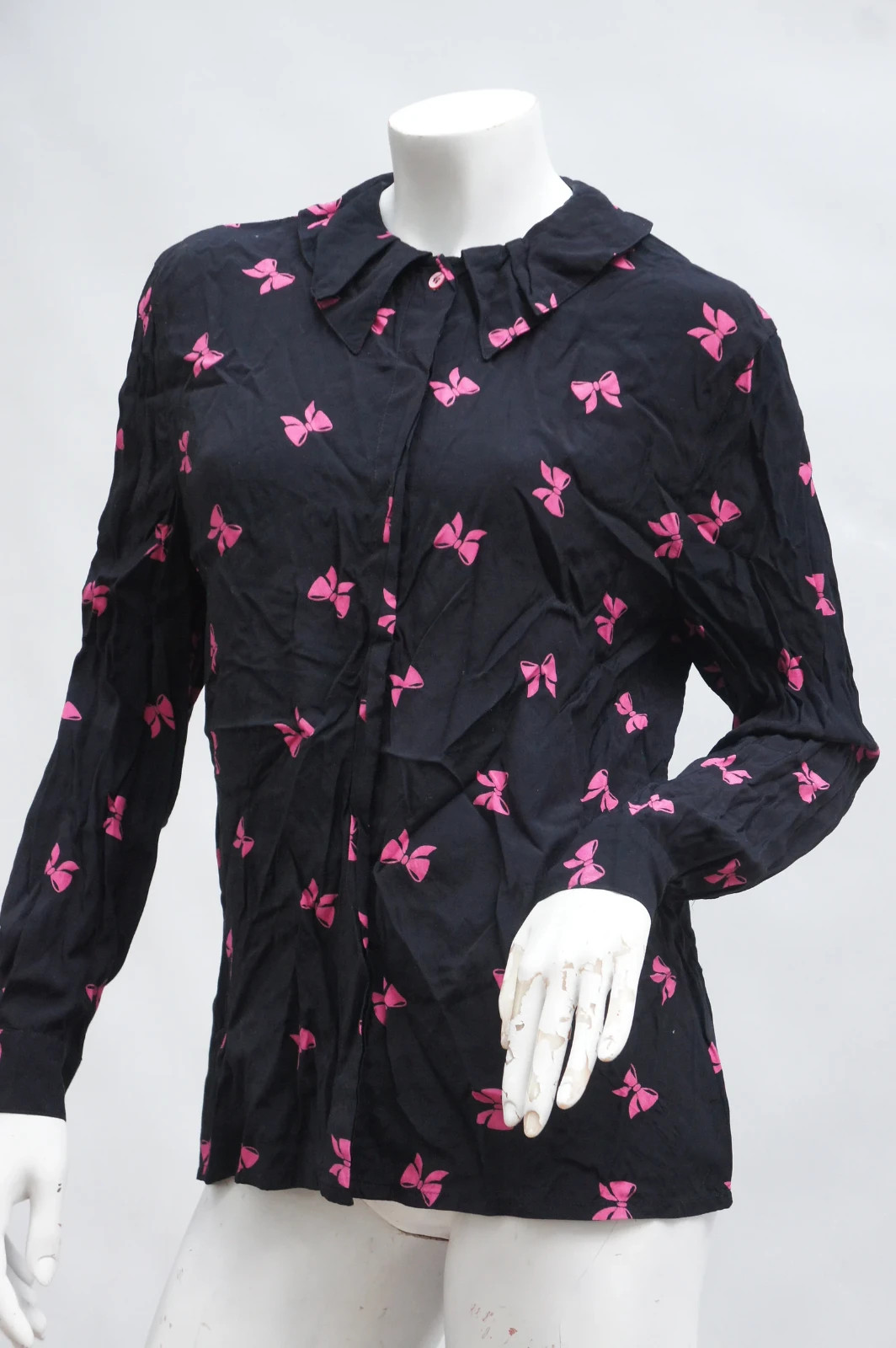 Vintage 70s-80s Black Pink Bow Print By Mondi Western Germany High Fashion Retro