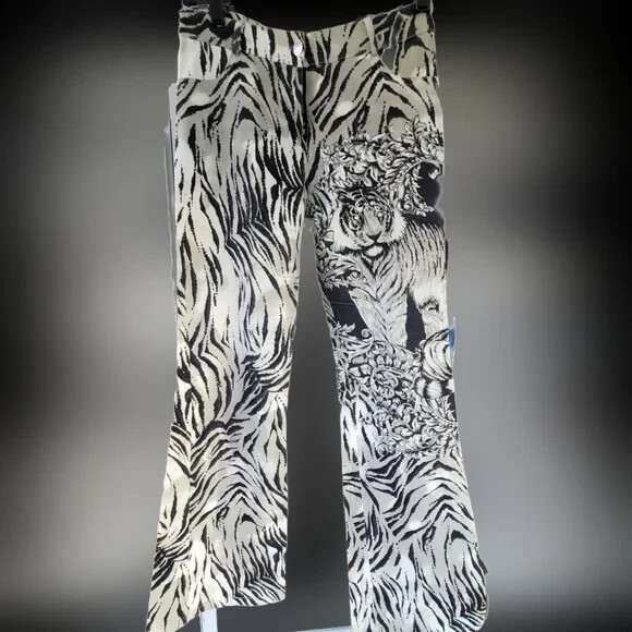 Vintage BEBE Tiger Vintage Black & White Rhinestone Pants – Made in France, S