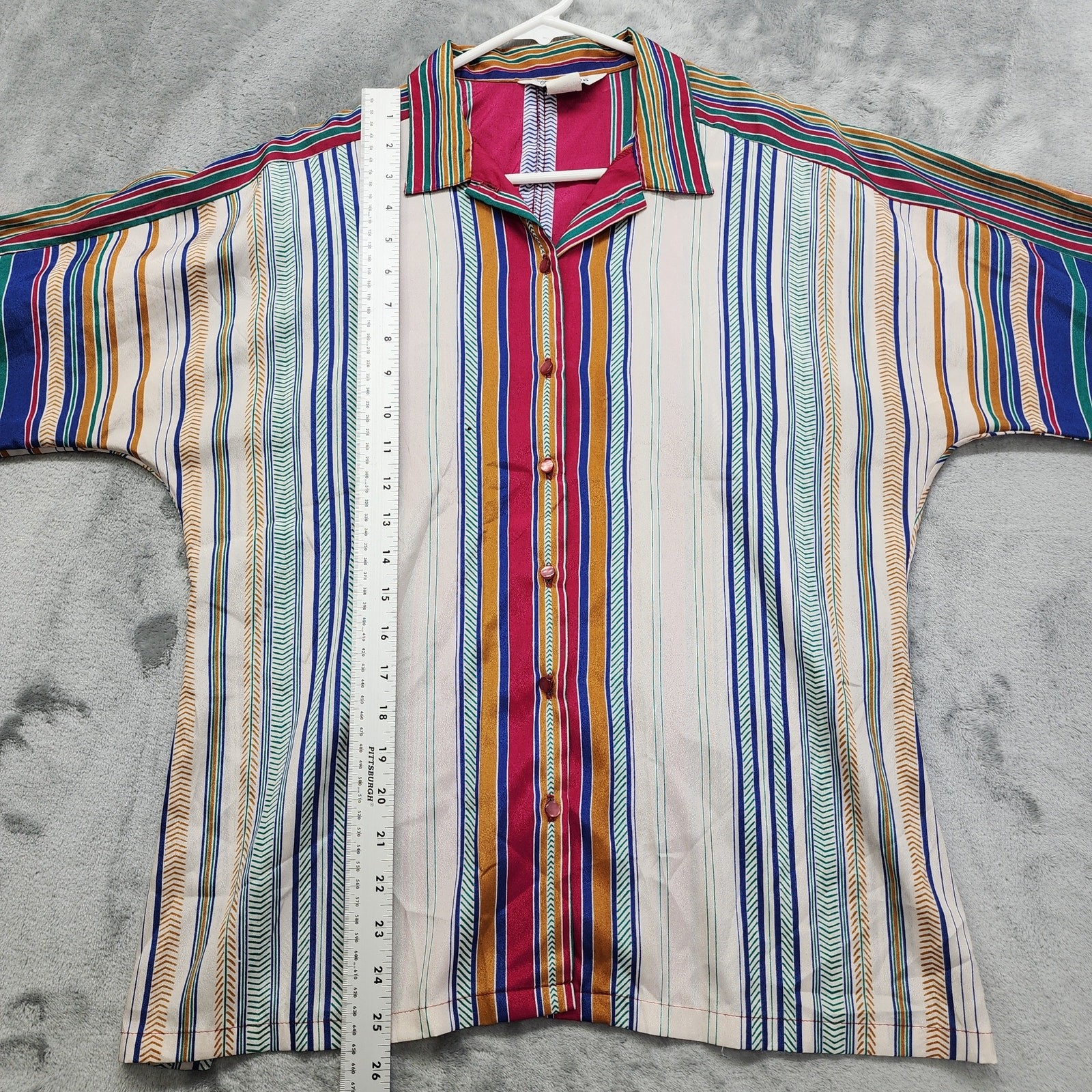 Vintage Its Gailord Striped Button Down Blouse 14 Multicolor Long Balloon Sleeve