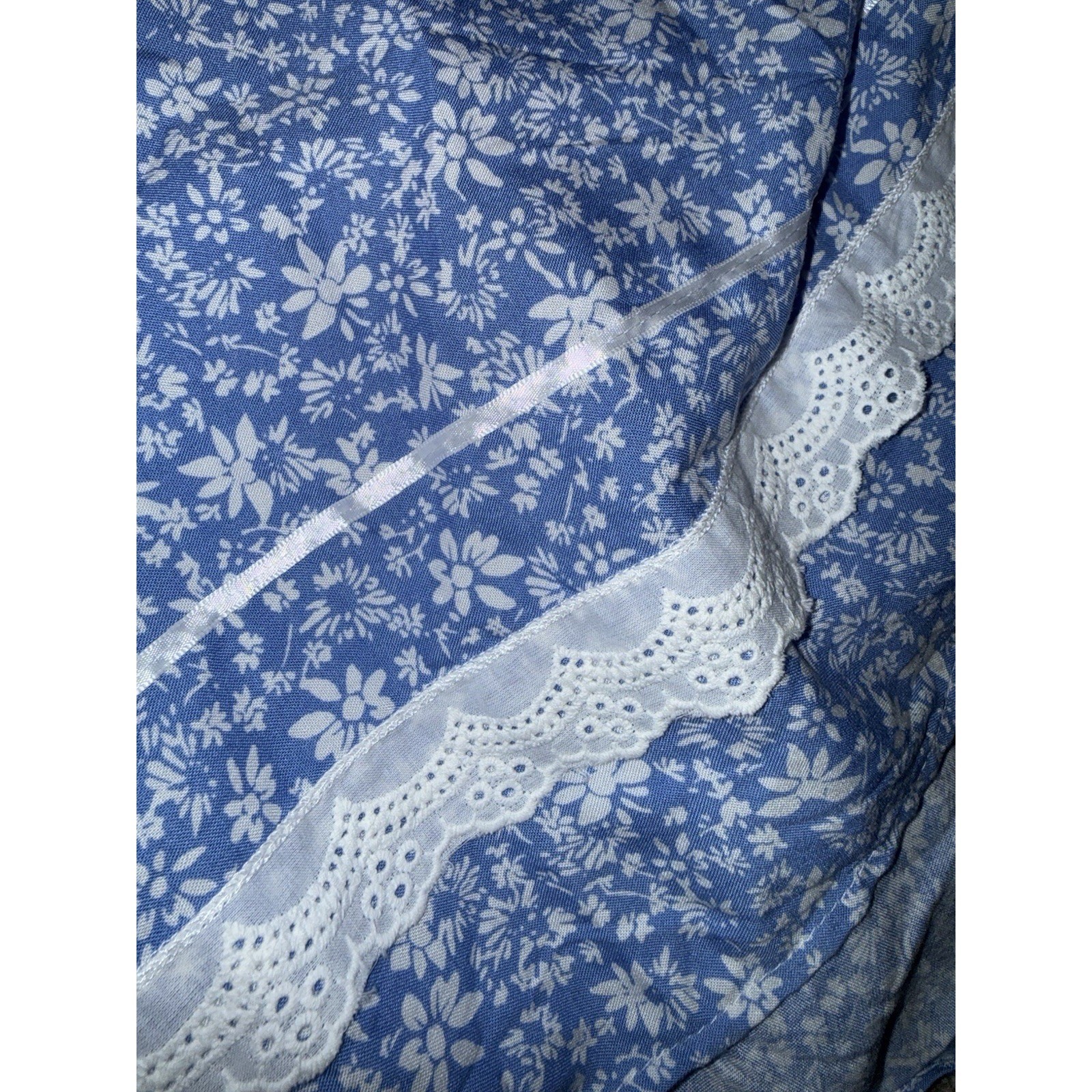 Prairie Style Maxi Dress Women’s L Blue Floral Lace Romantic Victorian Revival