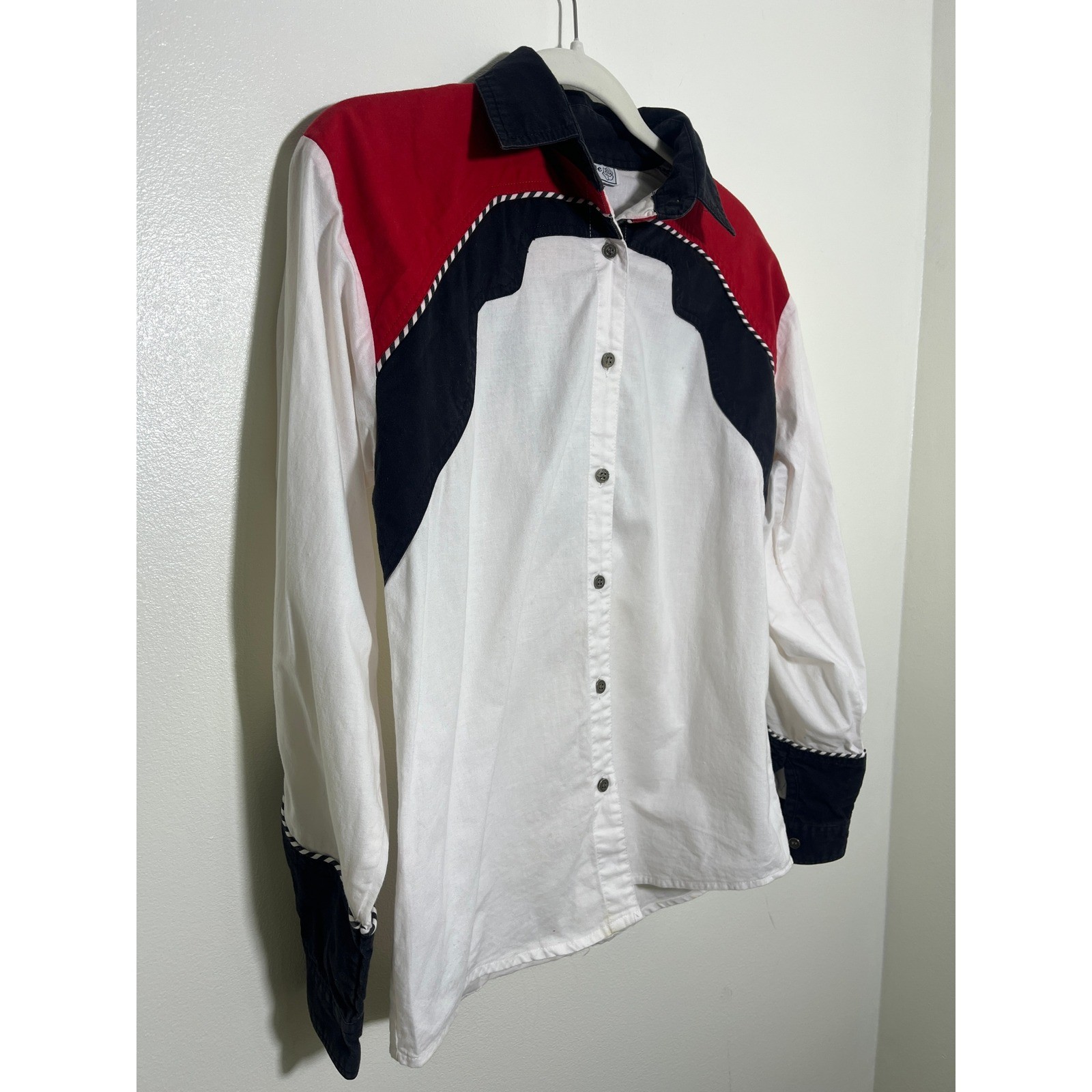 Adobe Rose Vintage 1994 Western Colorblock Button Down Shirt Red White Black