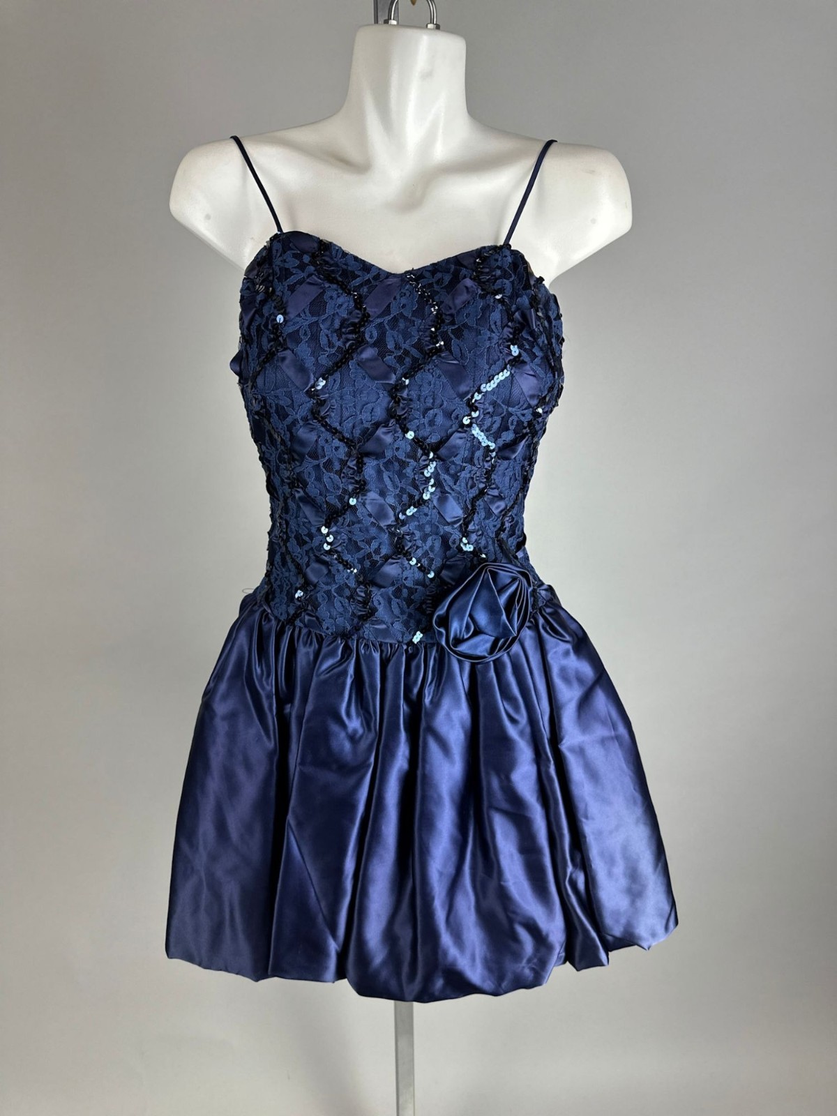 Vintage 80s Sequin Bubble Dress Mini Party Blue Purple Glam Disco New Wave Sz 1
