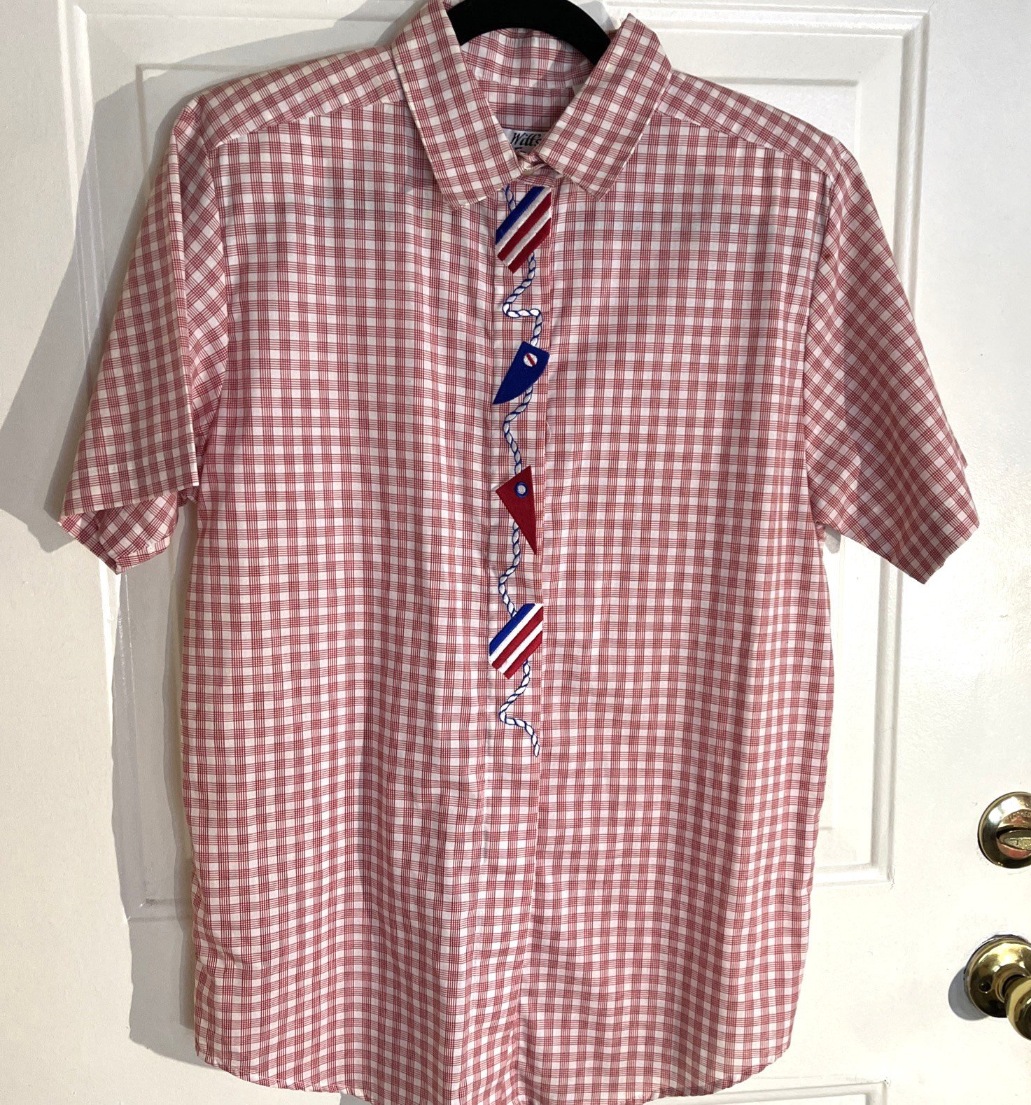 Vtg Witt’s End Mr. Witt NWOT Nautical Flag Applique Gingham Button Shirt Women M
