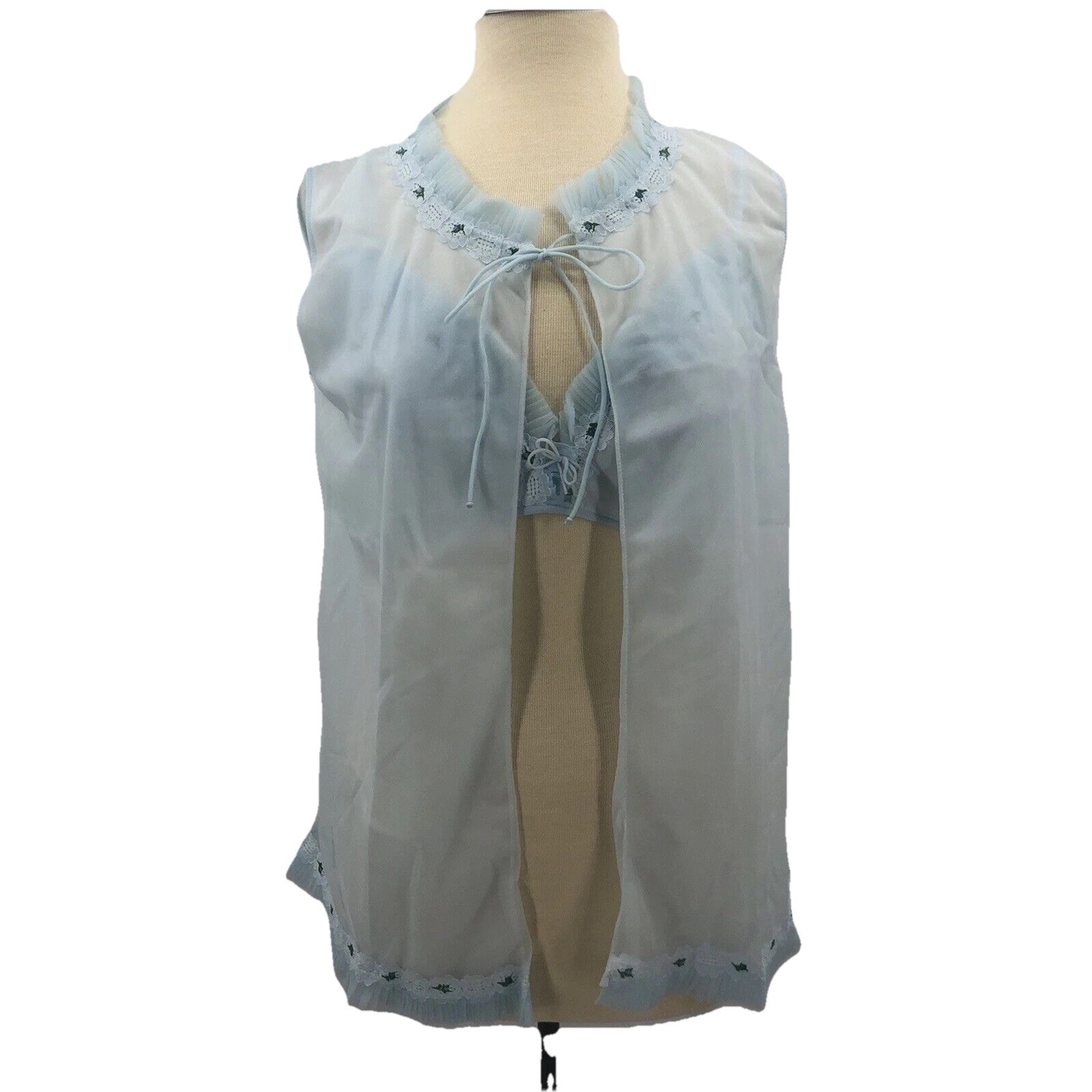 Vintage sexy Vil-Mor Baby Blue Pleated Bra & Sheer Babydoll Nylon Wrapper Set