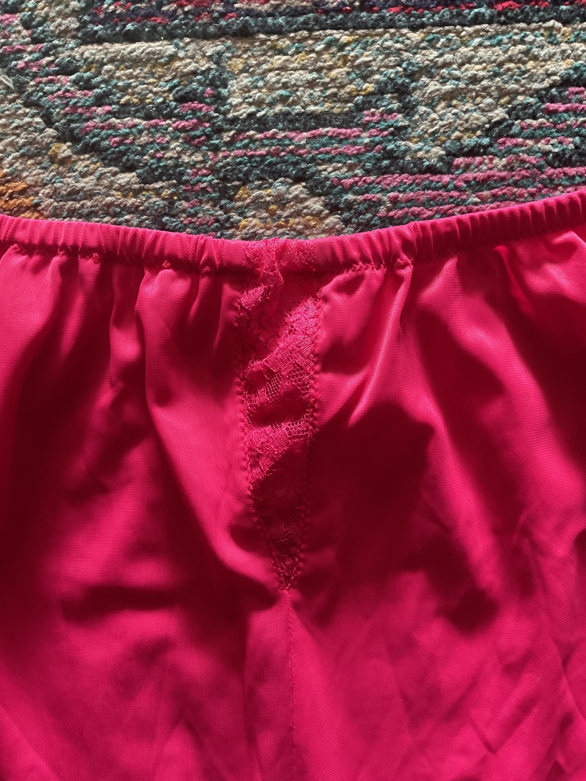 Vtg 60’s or 70’s Half Slip Nylon & Lace Magenta Hot Pink Sz S/M Side Lace Panels