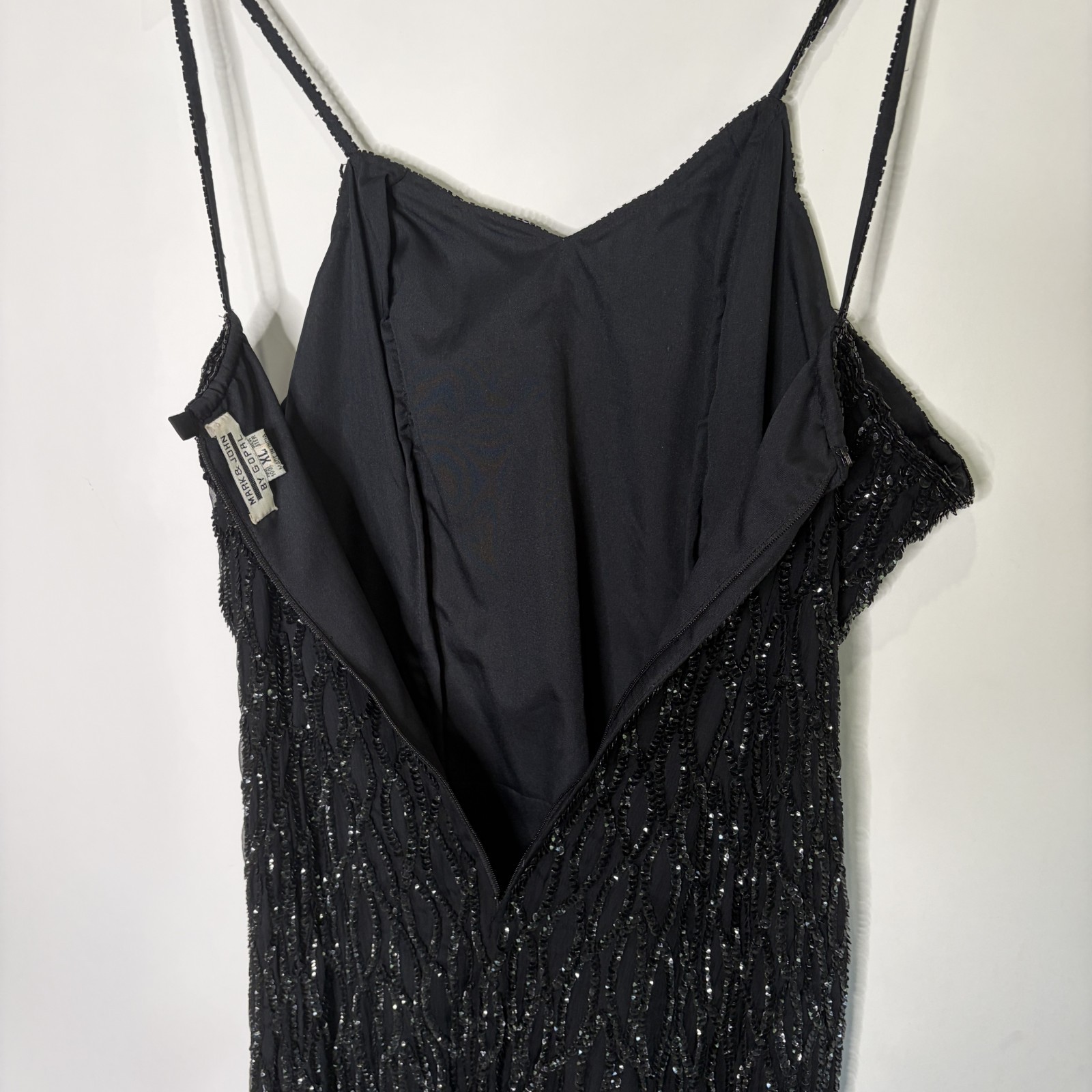 Vintage Mark & John By Gopal Sequin Mini Cocktail Dress Silk Black Glam XL / L