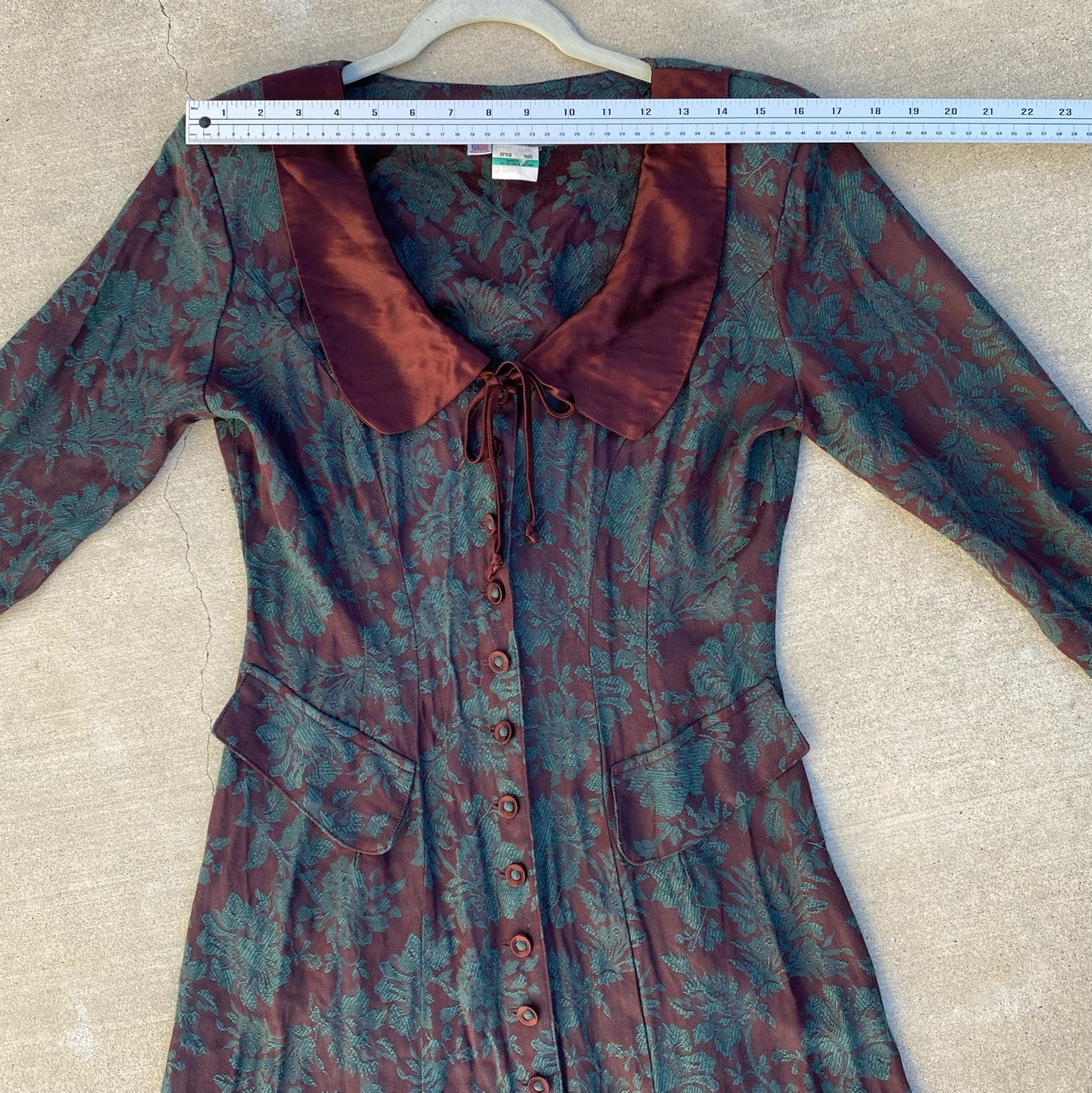 Vintage 80s 90s Karen Alexander Floral Jacquard Maxi Dress Burgundy Green USA 8