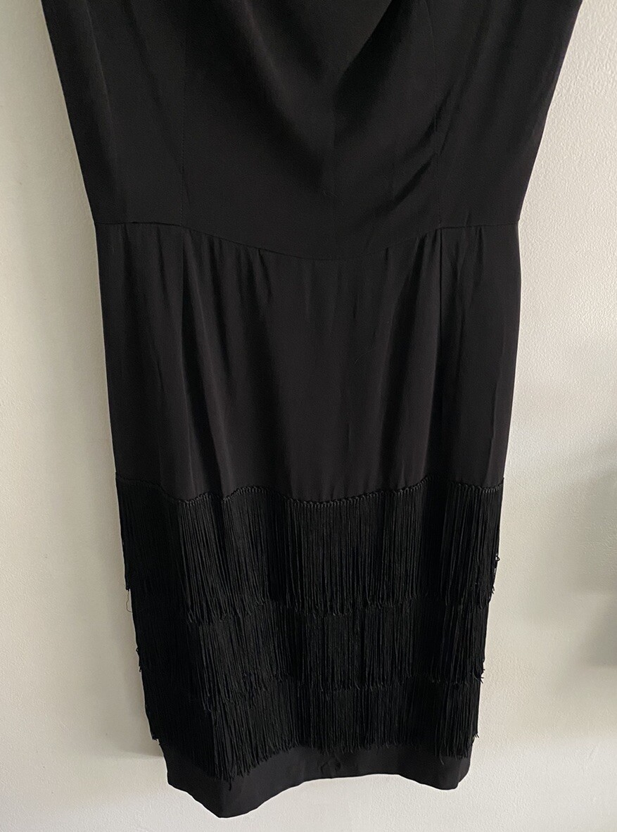 Vintage Black Dress 3 Layers Fringe On Lower Half Flapper Style Lined Size XS