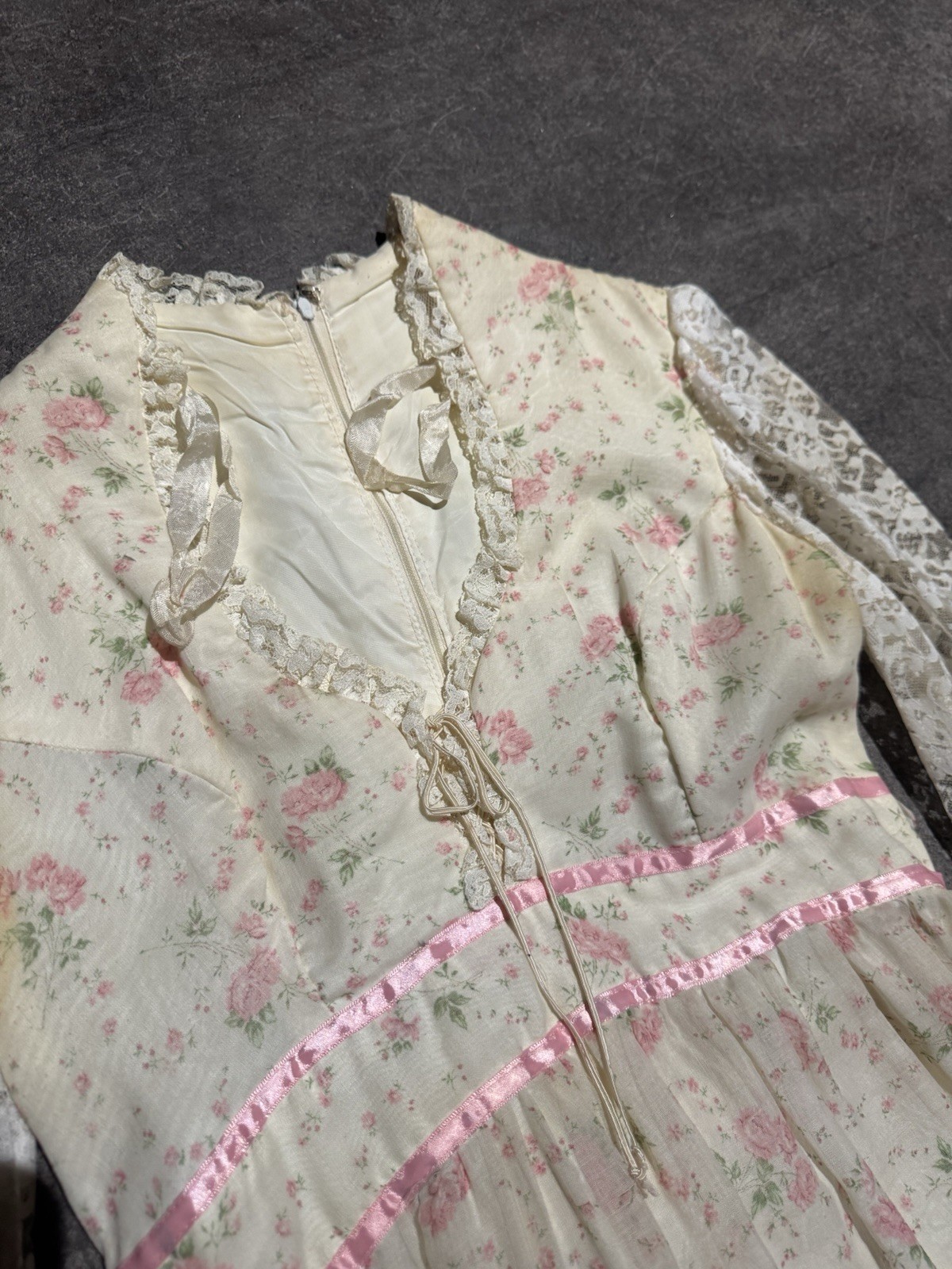 Vintage 60s 70s Boho Floral Peasant Victorian Cottage Core Prairie Dress XS