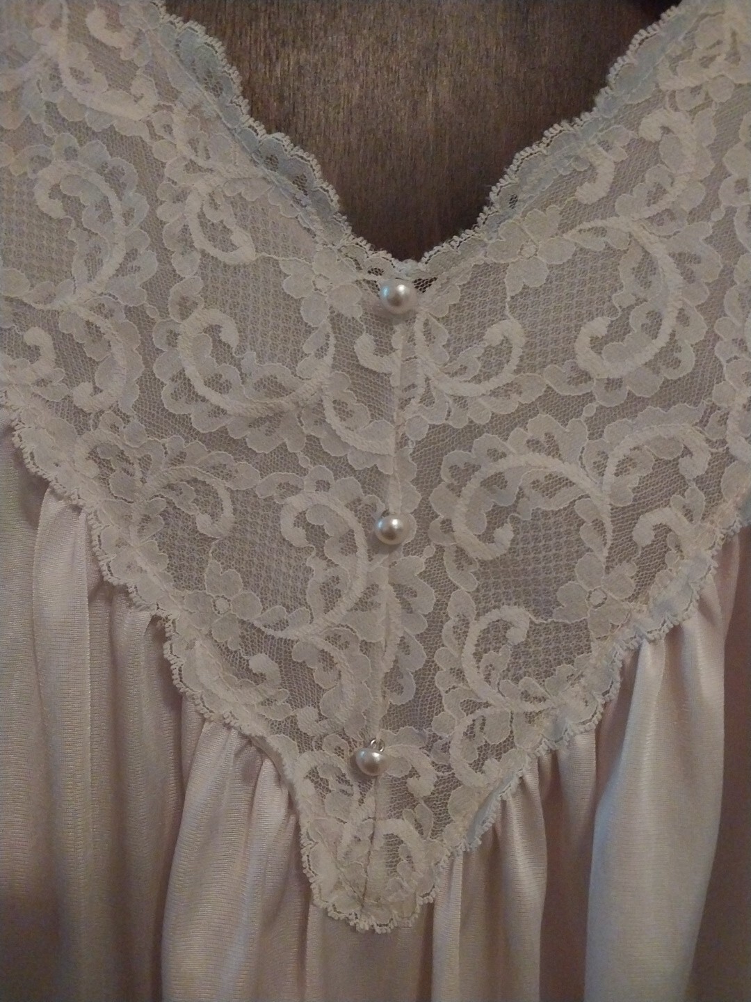 Vintage Lingerie Nightgown Lace Soft Pink Faux Pearl Buttons L Flowy Knee Lngth
