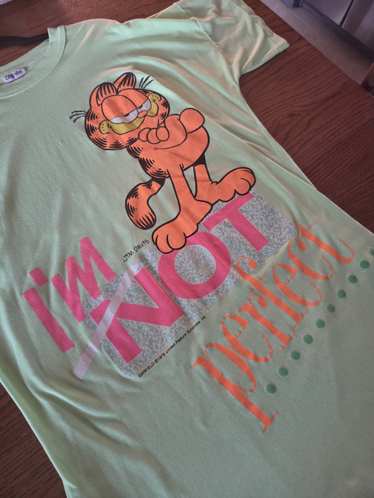 Rare Vintage 70s Jim Davis Garfield Neon Single Stitch Sleep Shirt
