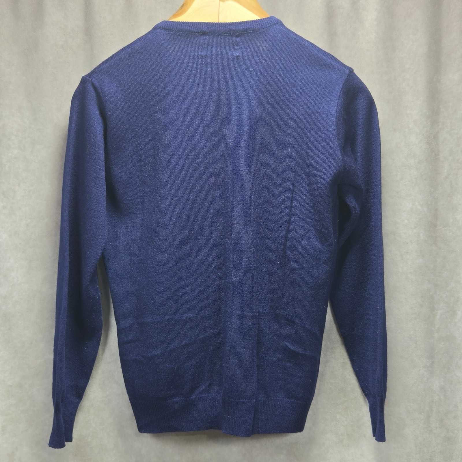 Vintage LeRoy Knitwear Navy Blue Aries Zodiac Embroidered V-Neck Sweater Large