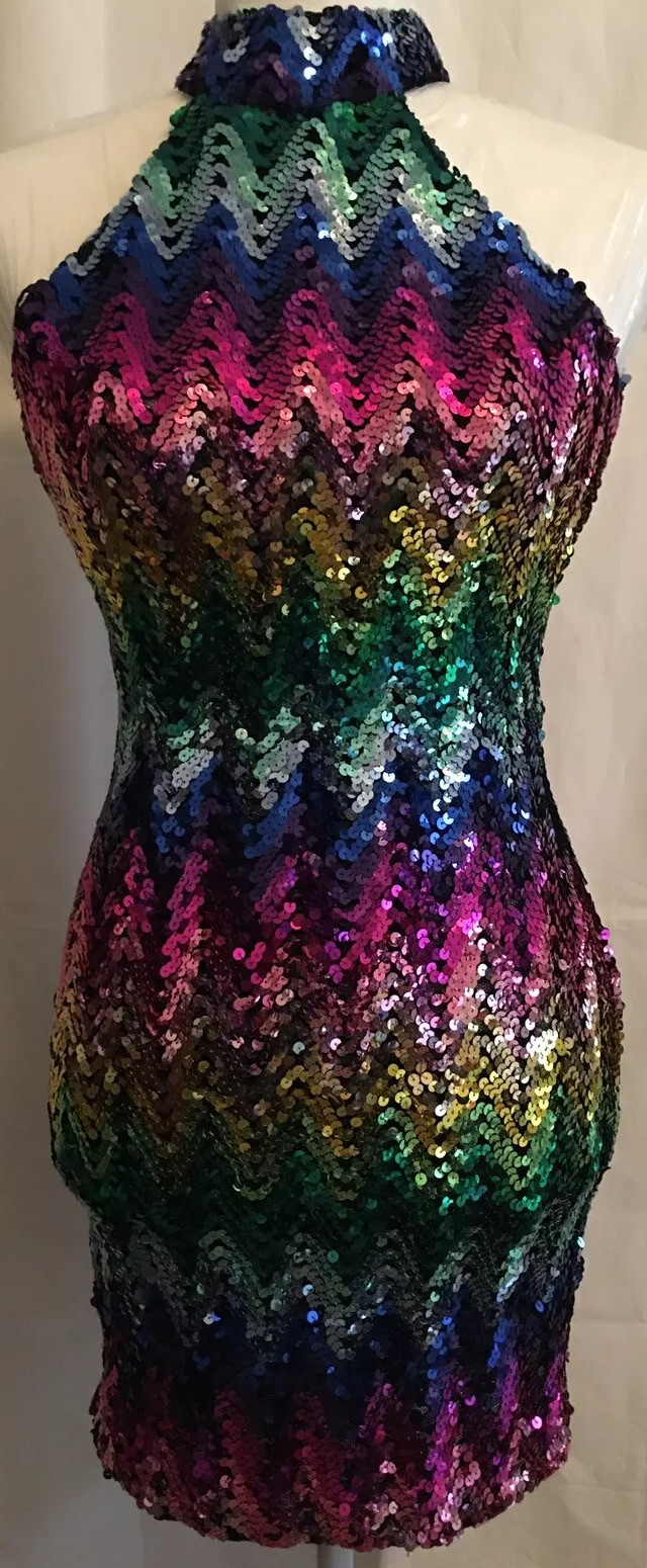 Vintage 90s Colorful Sequin Party Dress Karen OKADA Climax David Howard 9/10