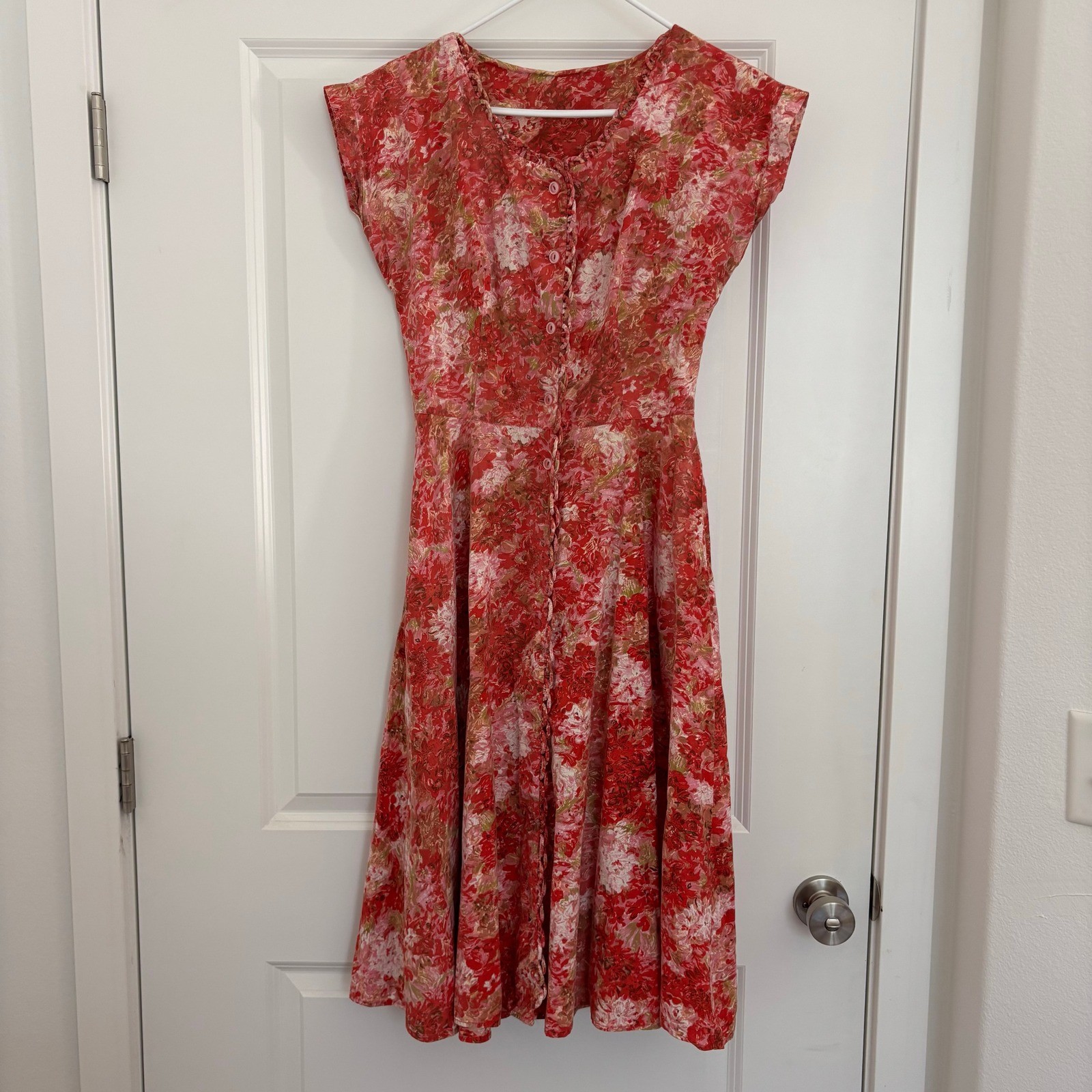 Vintage Penneys Brentwood Cottons Women’s S M Floral Fit Flare Midi Dress Button