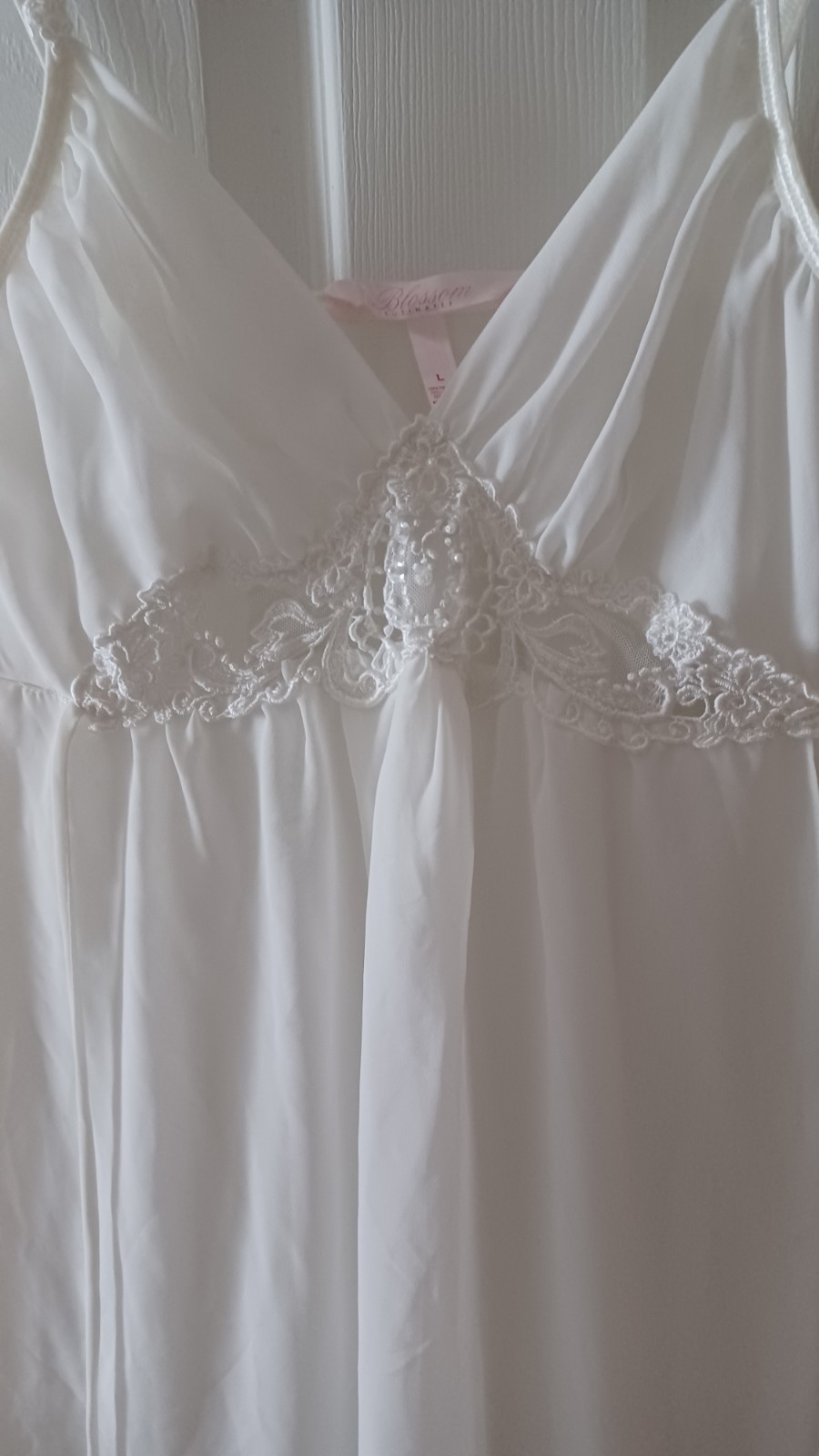 Blossom Intimates White Chiffon Nightgown Large Empire Waist Bridal Semi-Sheer