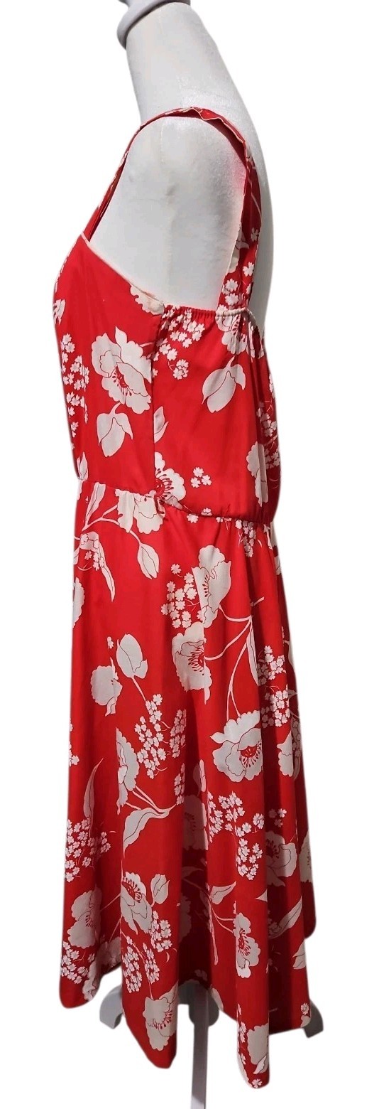 VTG 70s Sears Red Floral Sun Dress Mod A Line Square Neck Midi Sz 10 Union Made