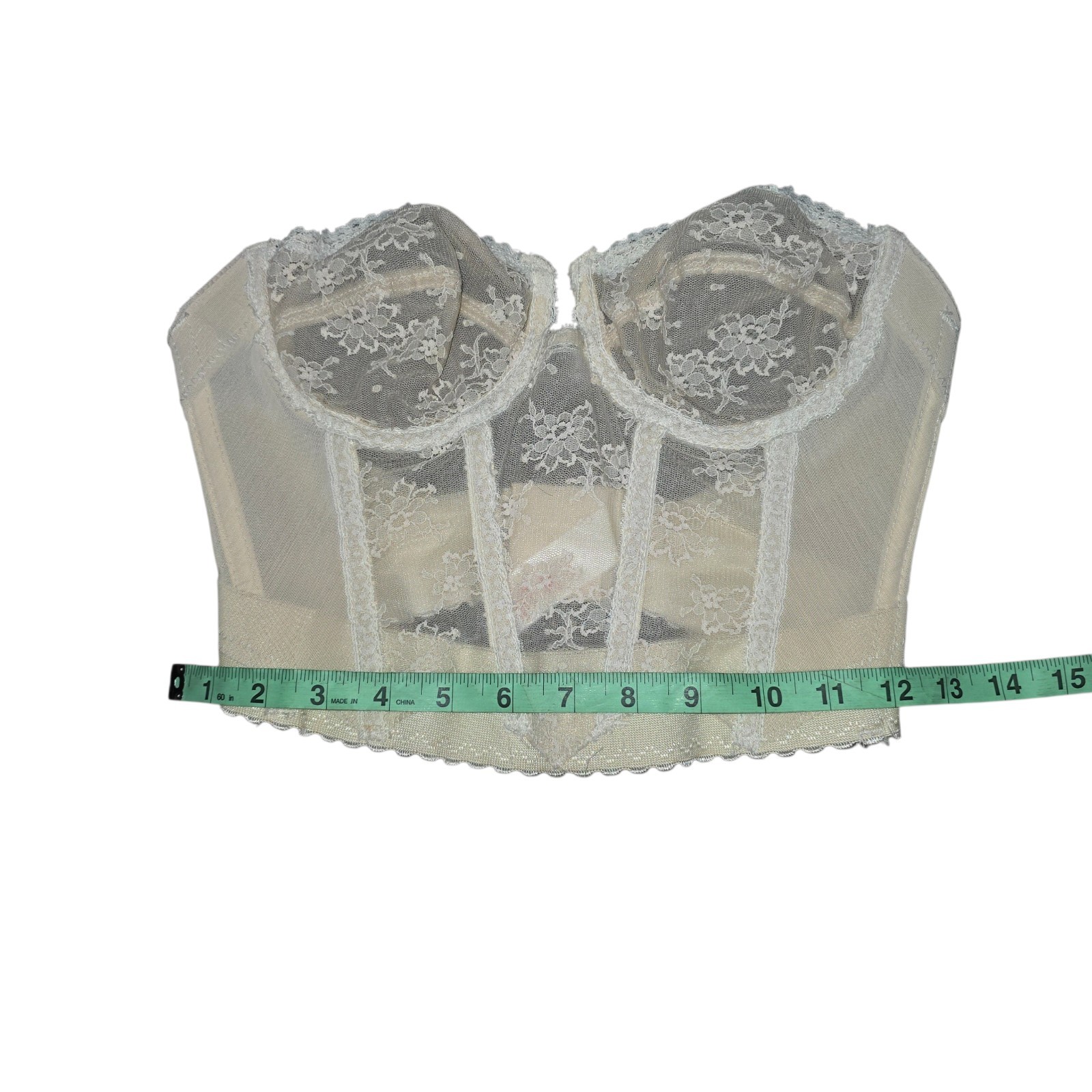 Vintage Backless Young Smoothie Bustier Bra 34B Ivory Lace Corset Bridal USA