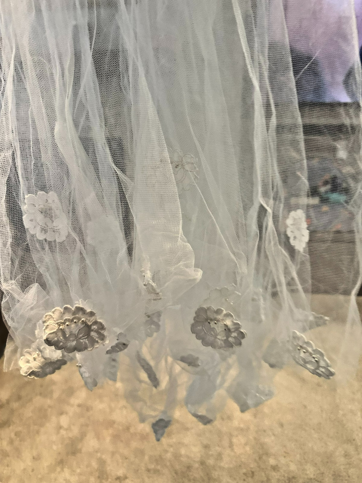 Vintage Satin Lace Wedding Dress Veil & Train Set – Pristine Preserved Box