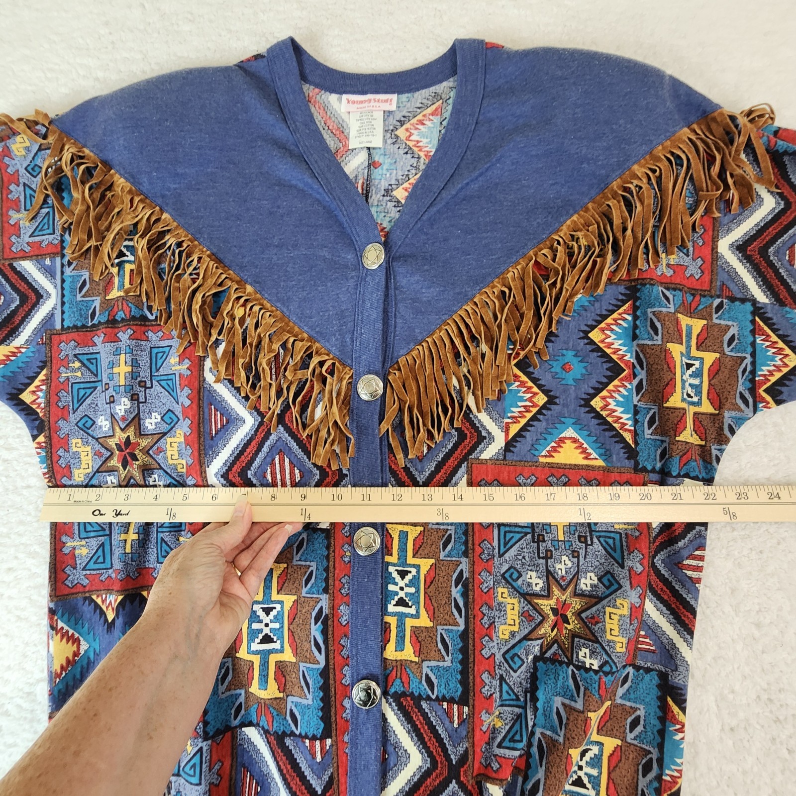 Young Stuff Womens Western Fringe Cardigan Size L Multicolor Aztec Print #2060