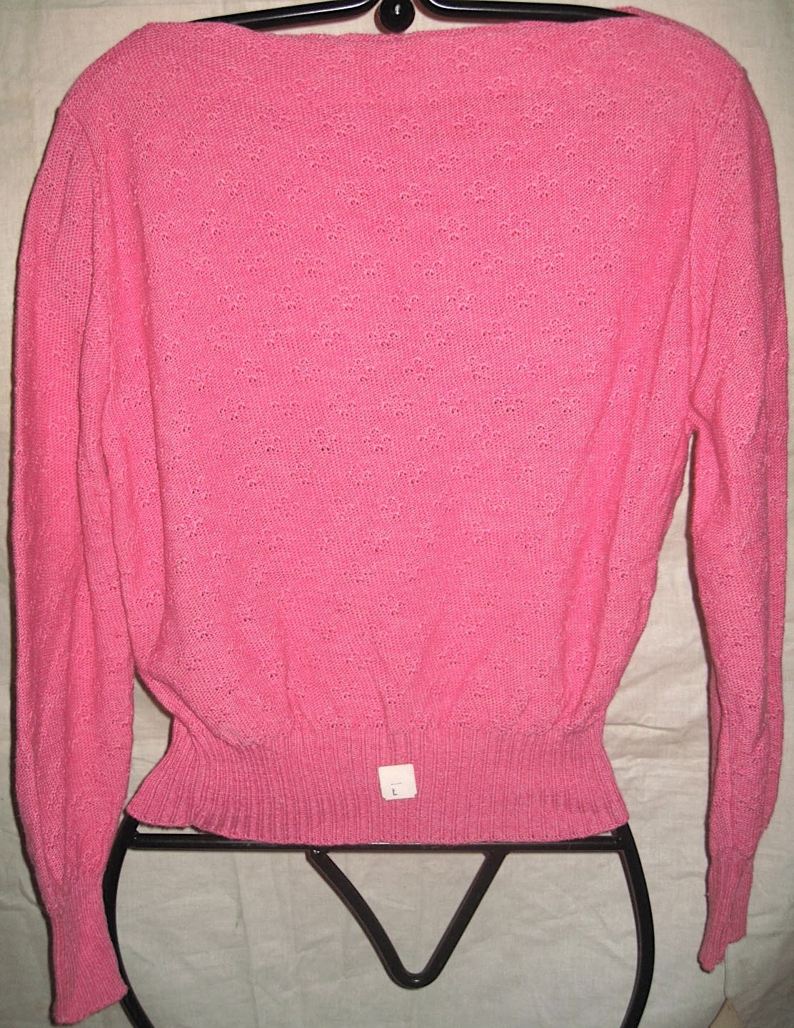 Vintage Kate Collins Pink Boatneck Knit Top 1980s Pointelle Hecht Co Deadstock L