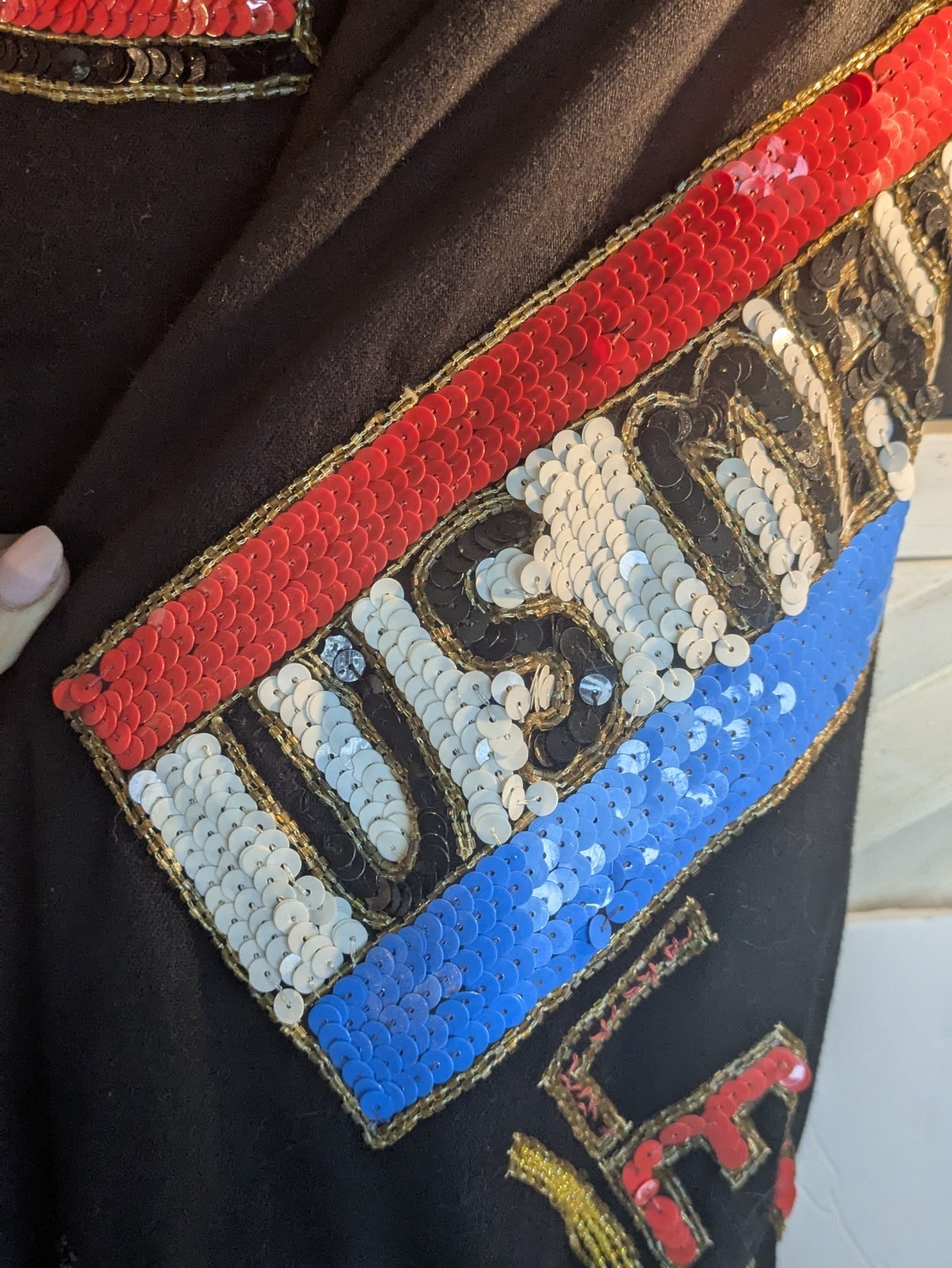 VTG 80’s MODI DENIM US POSTAGE Sequin Embellished Bomber Jacket Size 10/12 Coat