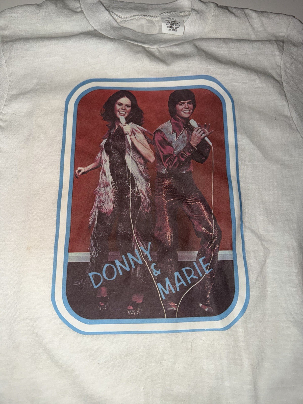 Vintage Donny & Marie Osmond T-Shirt Single Stitch White 70s TV Show Size Small
