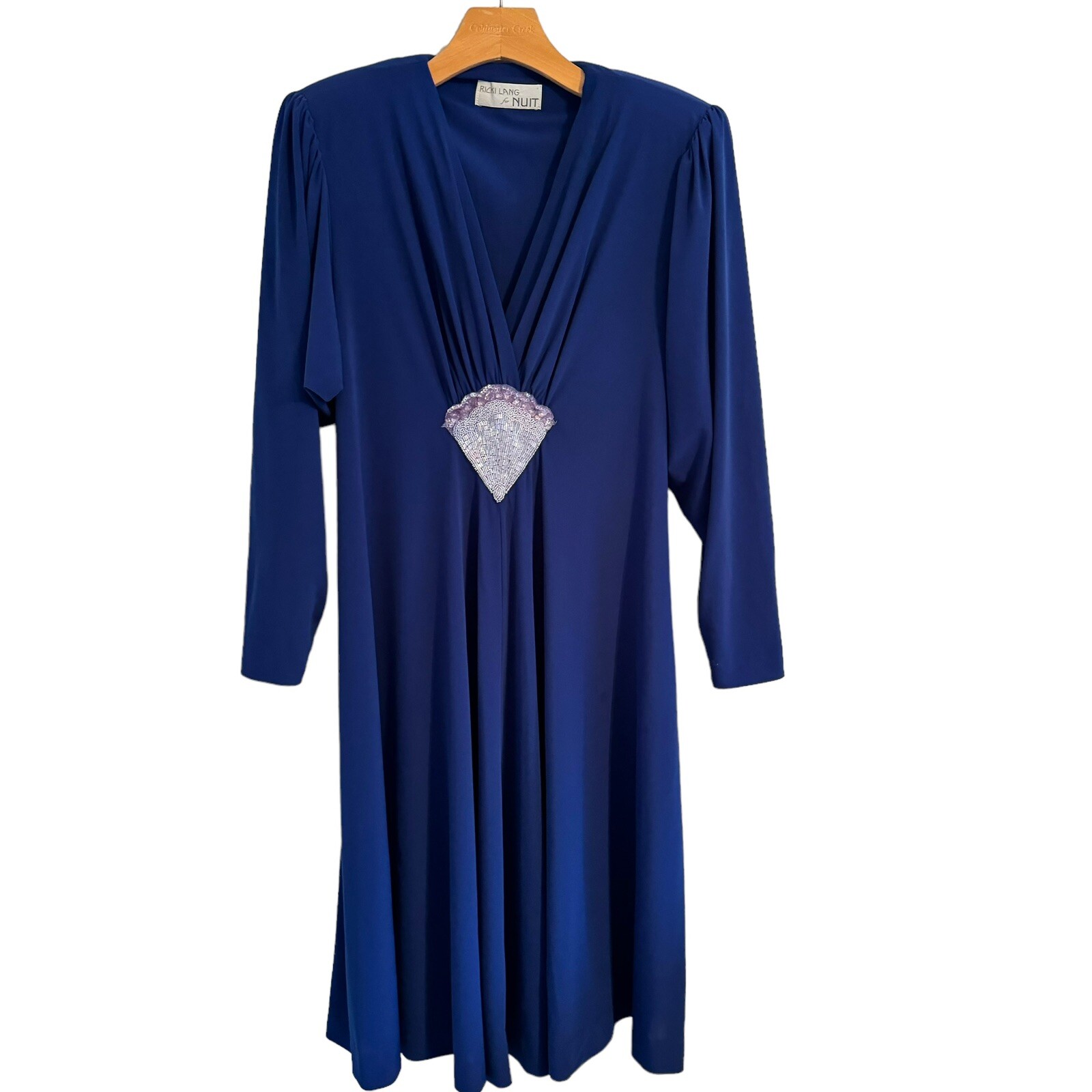 Ricki Lang For NUIT Dress Size 10??? Blue Embellished Midi With Shoulder Pads