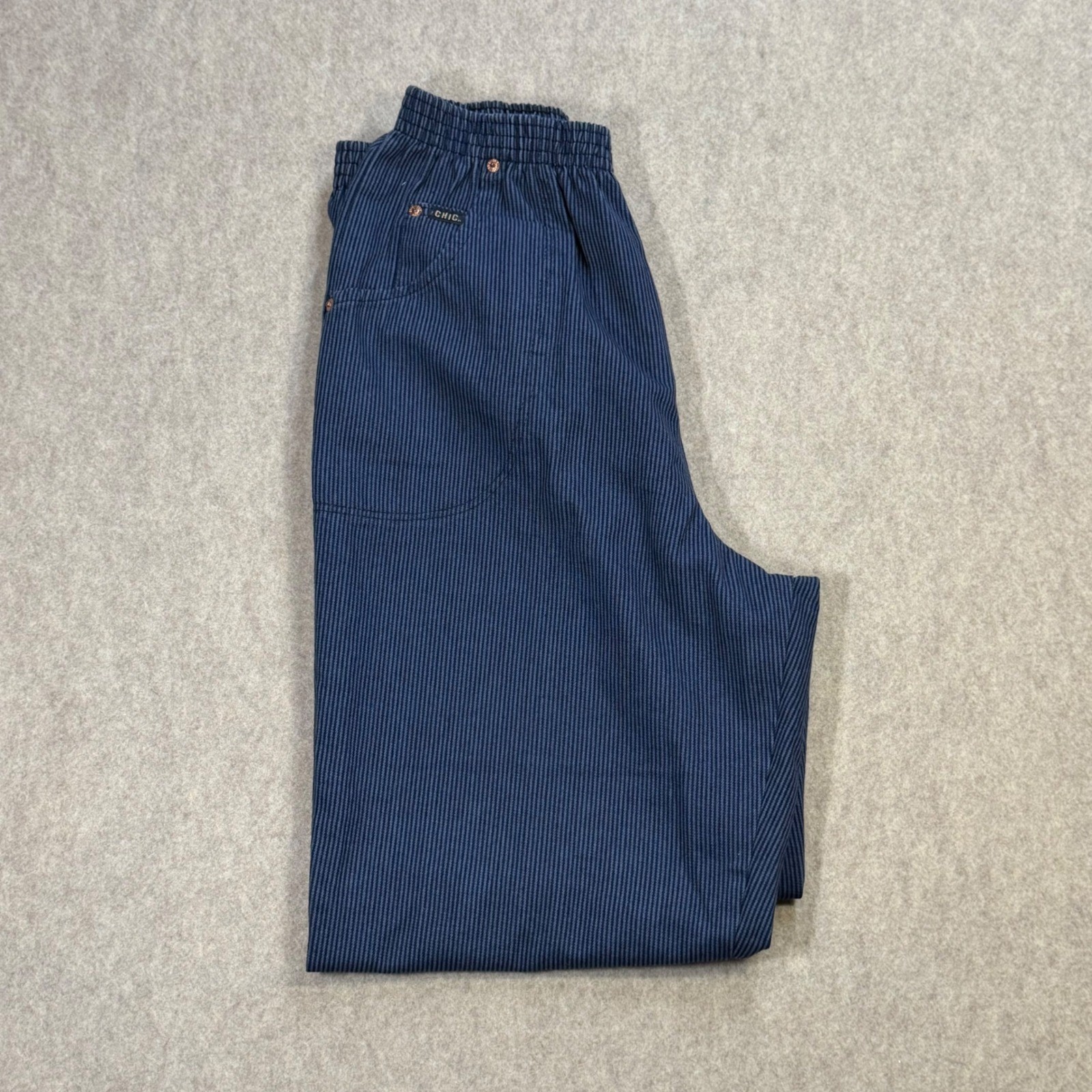 CHIC Vintage Pinstripe High Waisted Elastic Waist Pants Cotton Sz 14 Made In USA