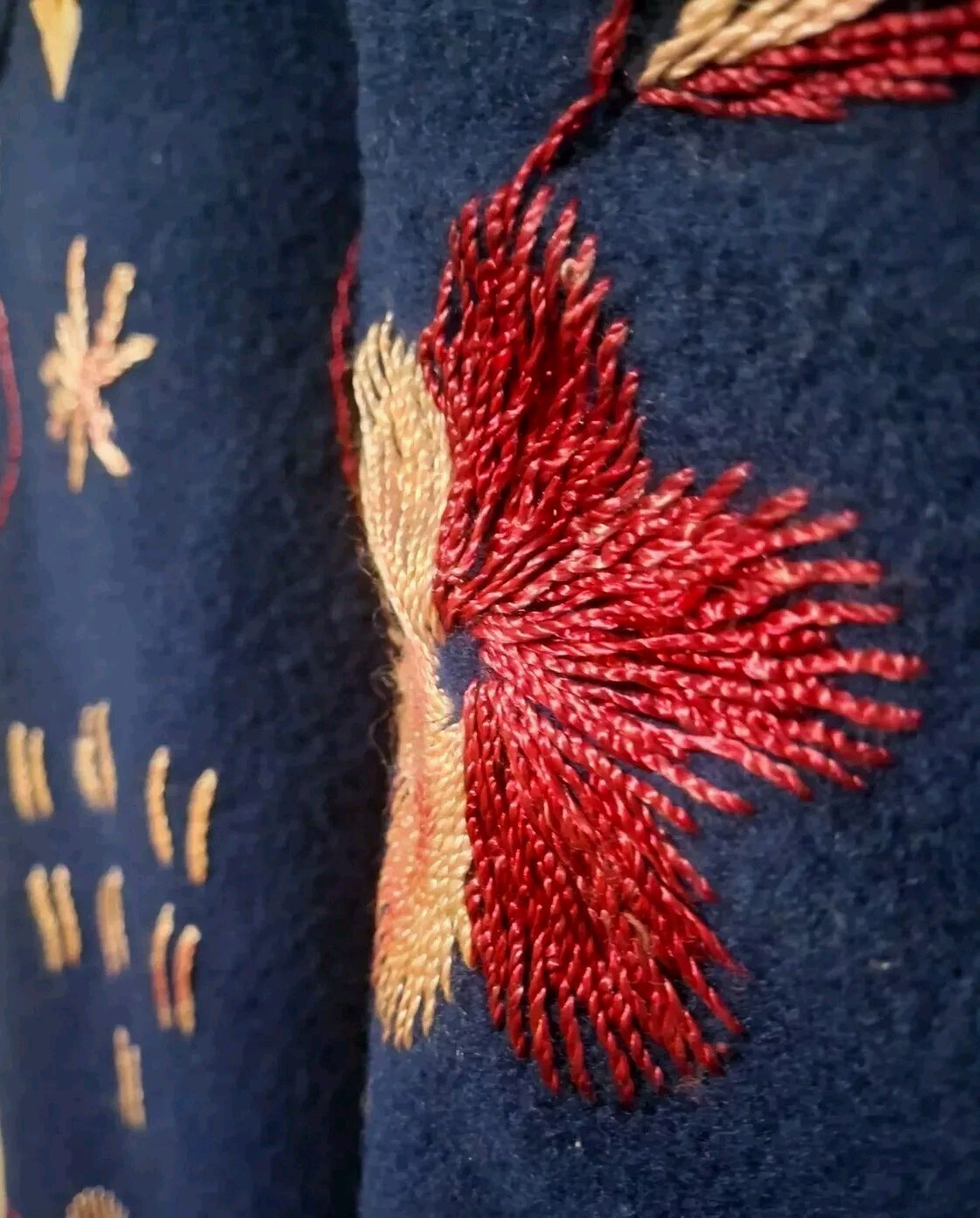 Indigo Floral Fringe Poncho Medium Vintage