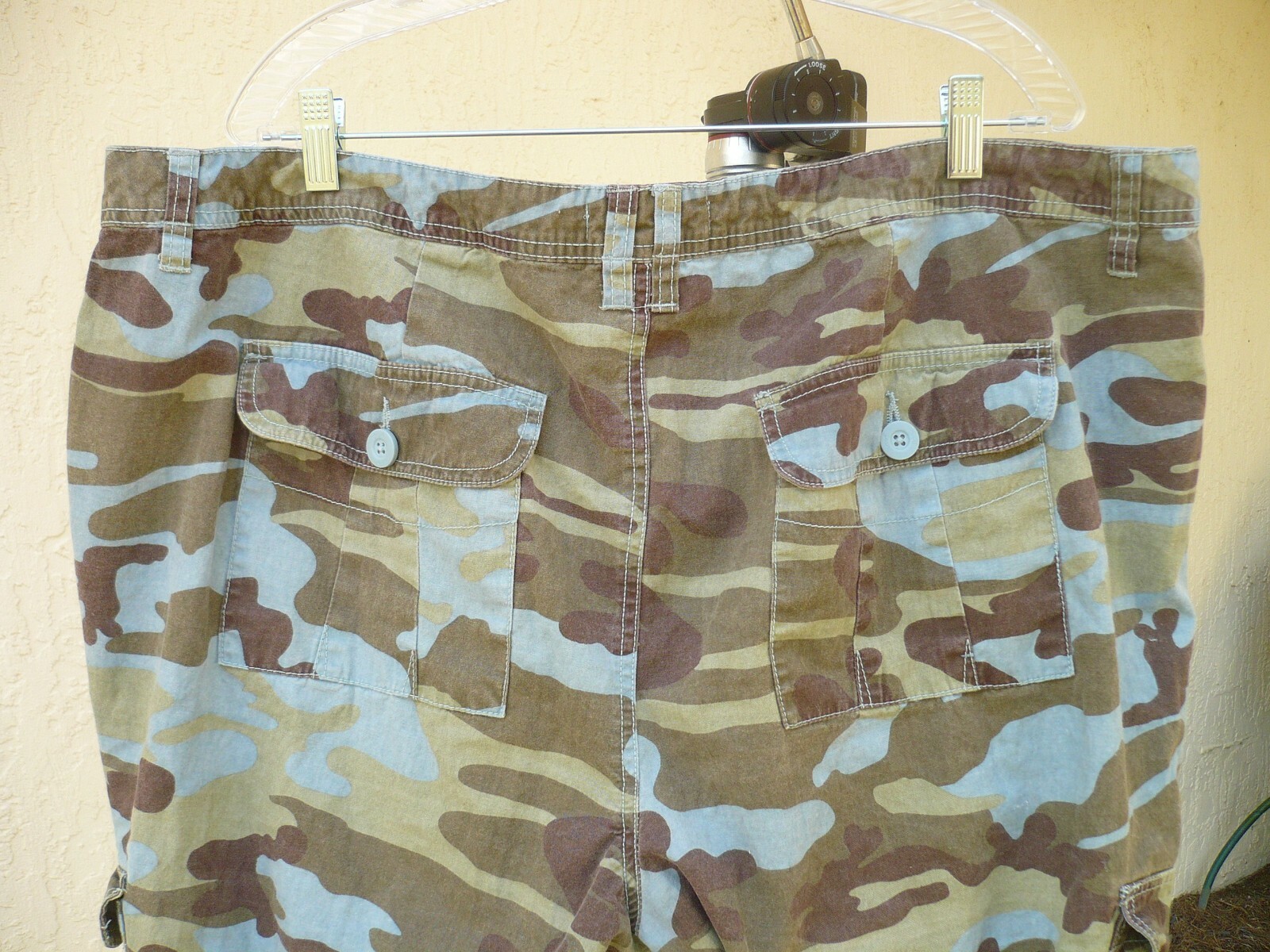 VTG 80S EARL JEAN WOMEN 1X XL L CAMOUFLAGE BLUE ARMY GREEN CROP CARGO CAMO PANTS