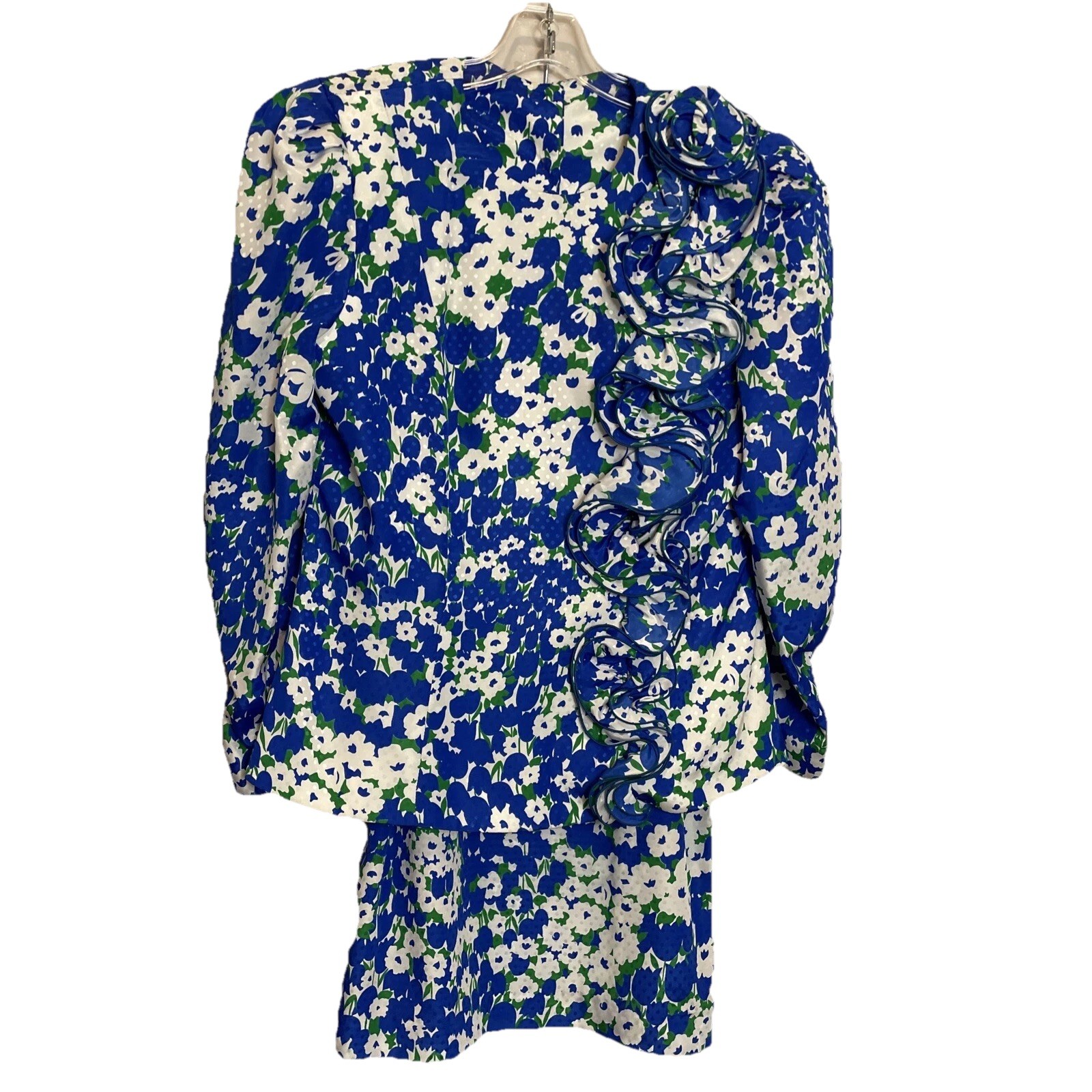 Vtg 80s CI New York Floral Blouse Top and Midi Pencil Skirt Suit ILGWU Union 12