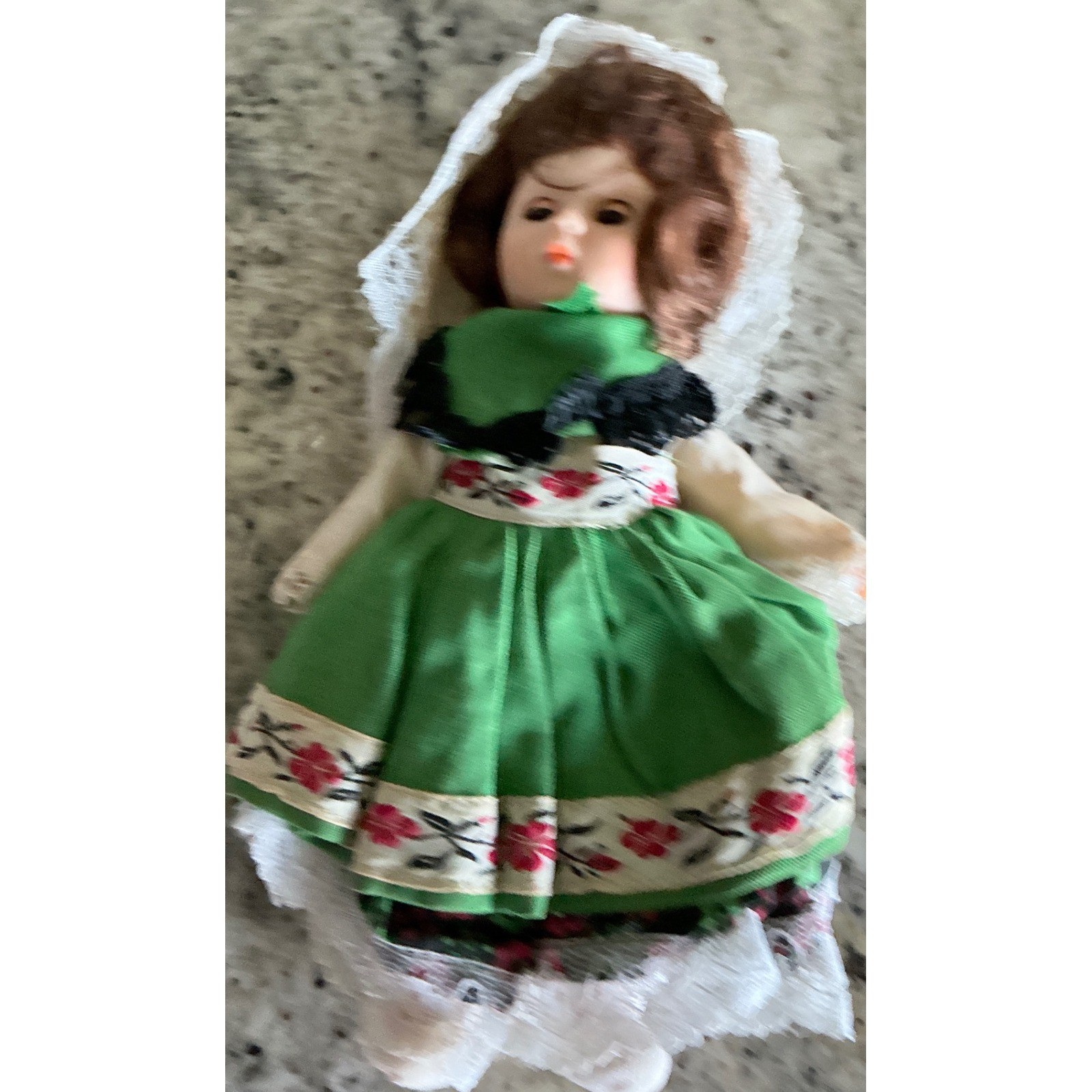 Vogue Vintage 1972 International Doll Green Floral Folk Dress 8 Inch Brunette