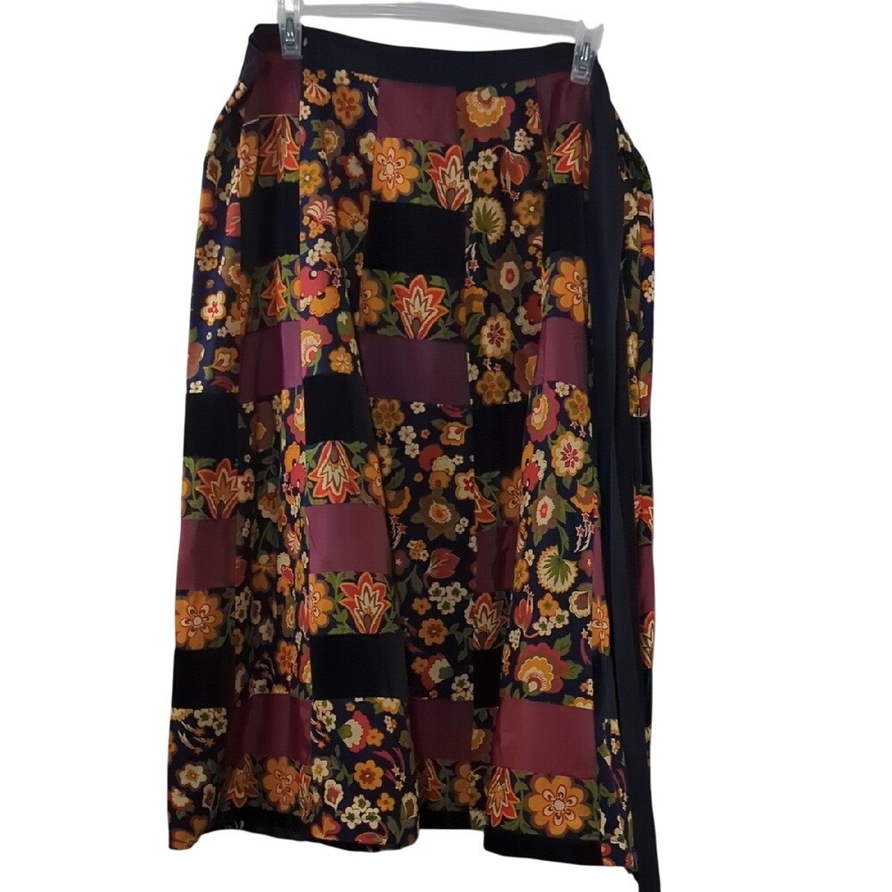 Vintage 70s Velvet Patchwork Wrap Maxi Skirt Bohemian Hippie Florals Festival